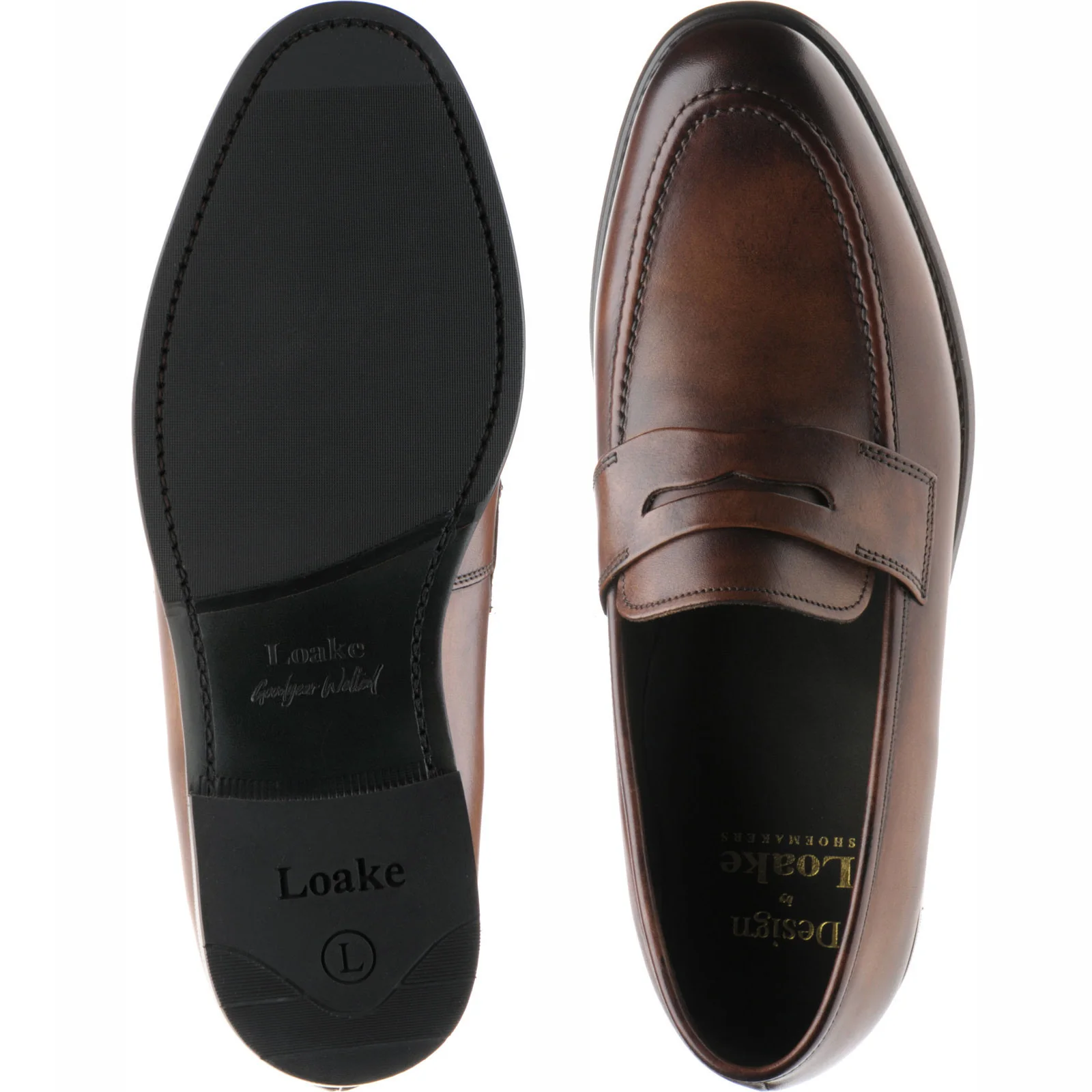 Loake Wiggins mens rubber-soled loafers in dark brown calf (second) - Image 3