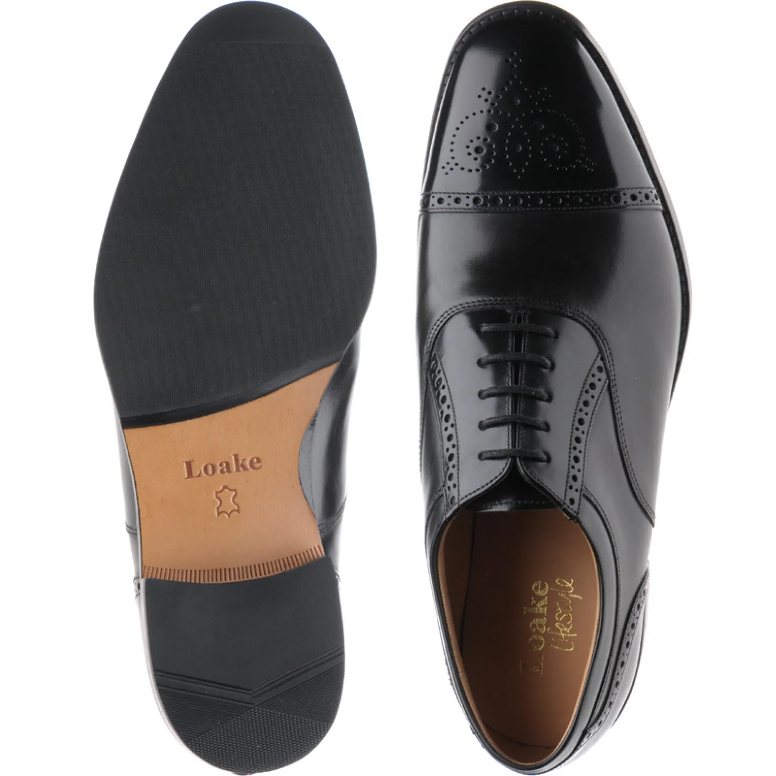 Loake Woodstock mens hybrid-soled semi-brogues in black calf and polished - Image 3