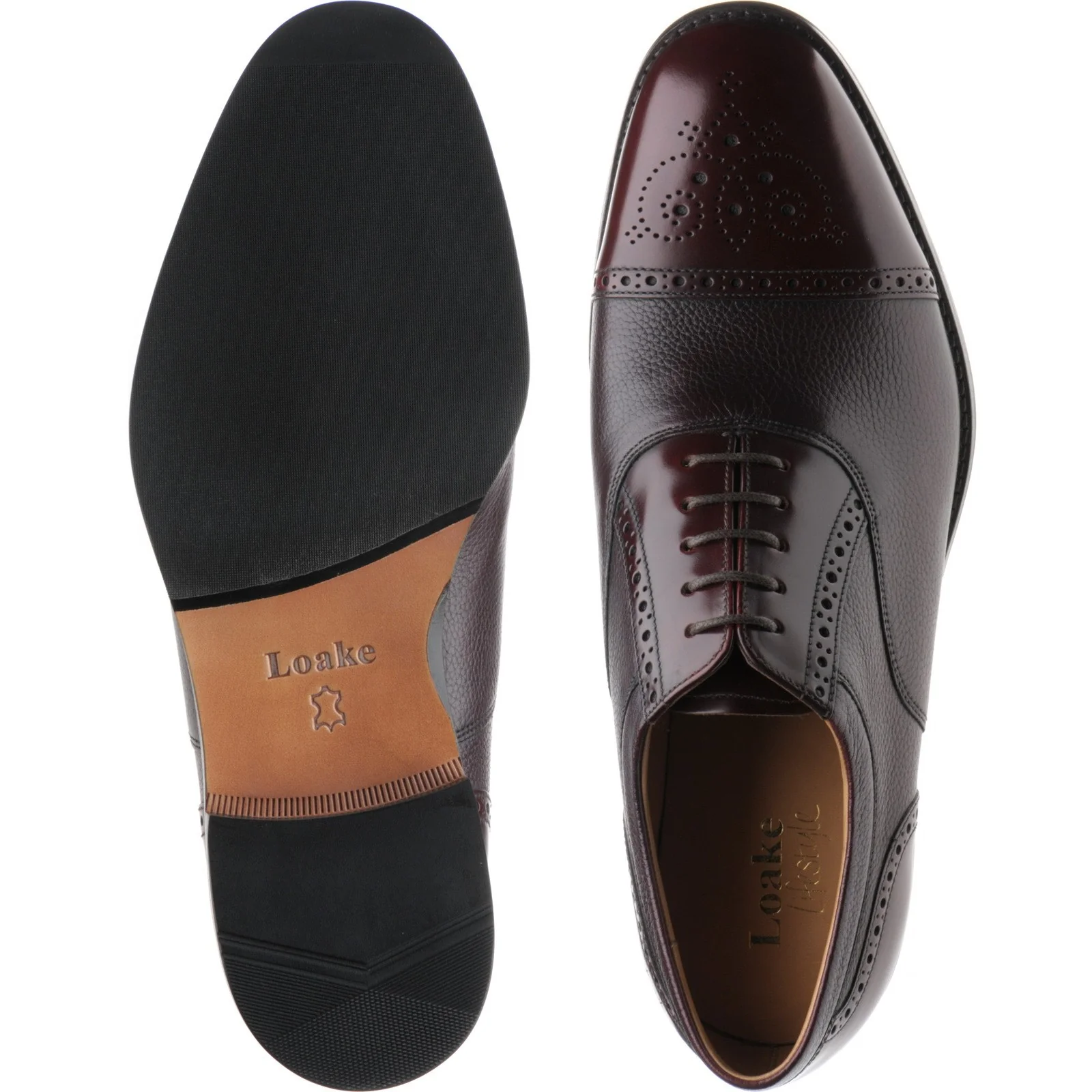 Loake Woodstock mens hybrid-soled semi-brogues in burgundy calf and polished - Image 3