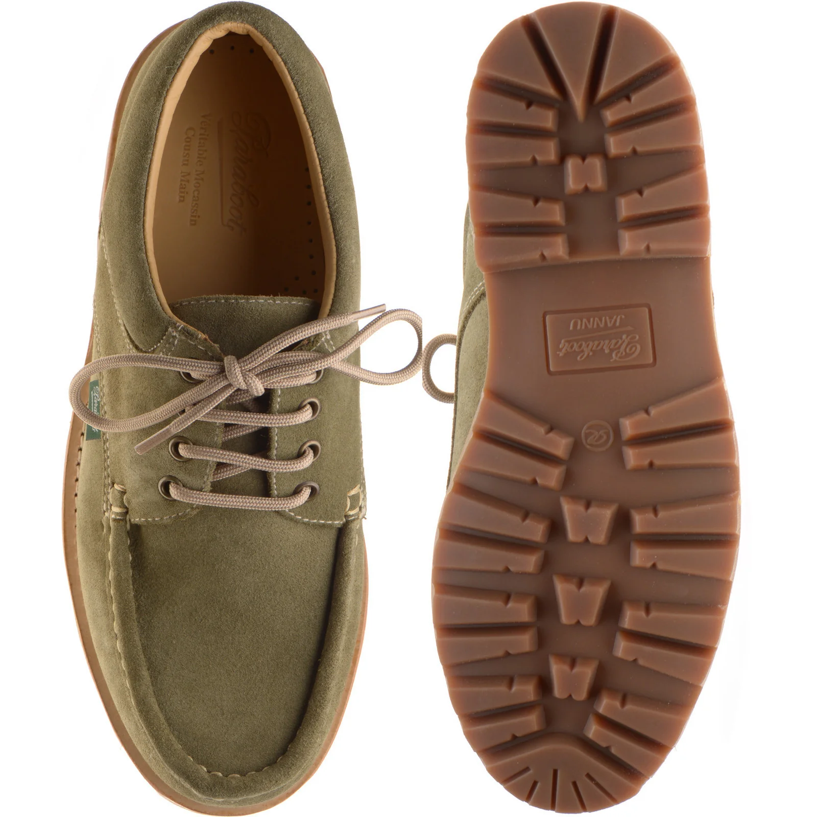 Paraboot Thiers mens rubber-soled Derby shoes in velours kaki - Image 3
