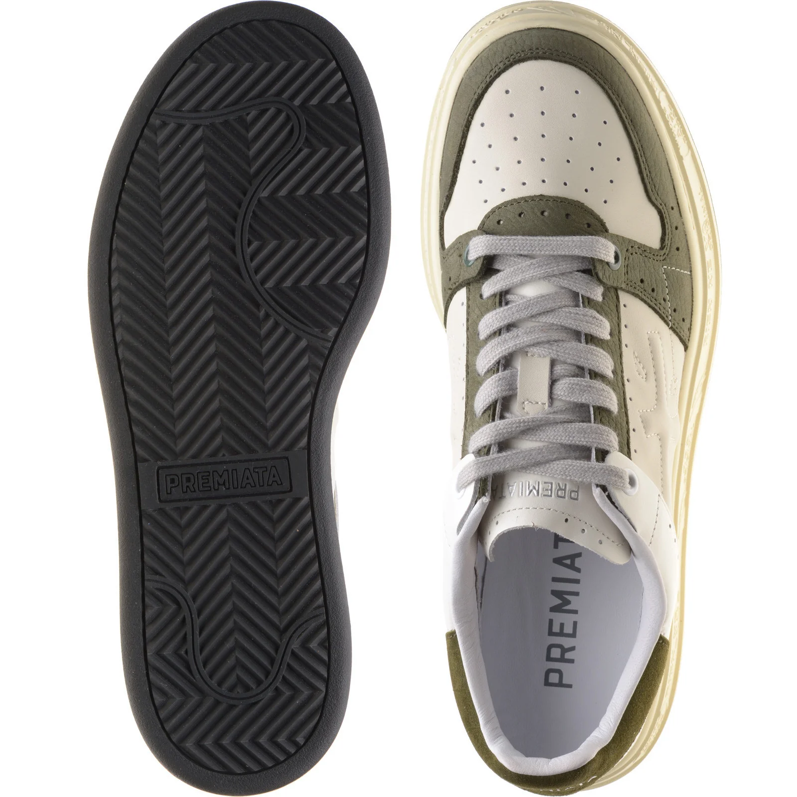 Premiata Quinn mens rubber-soled trainers in white and green - Image 3