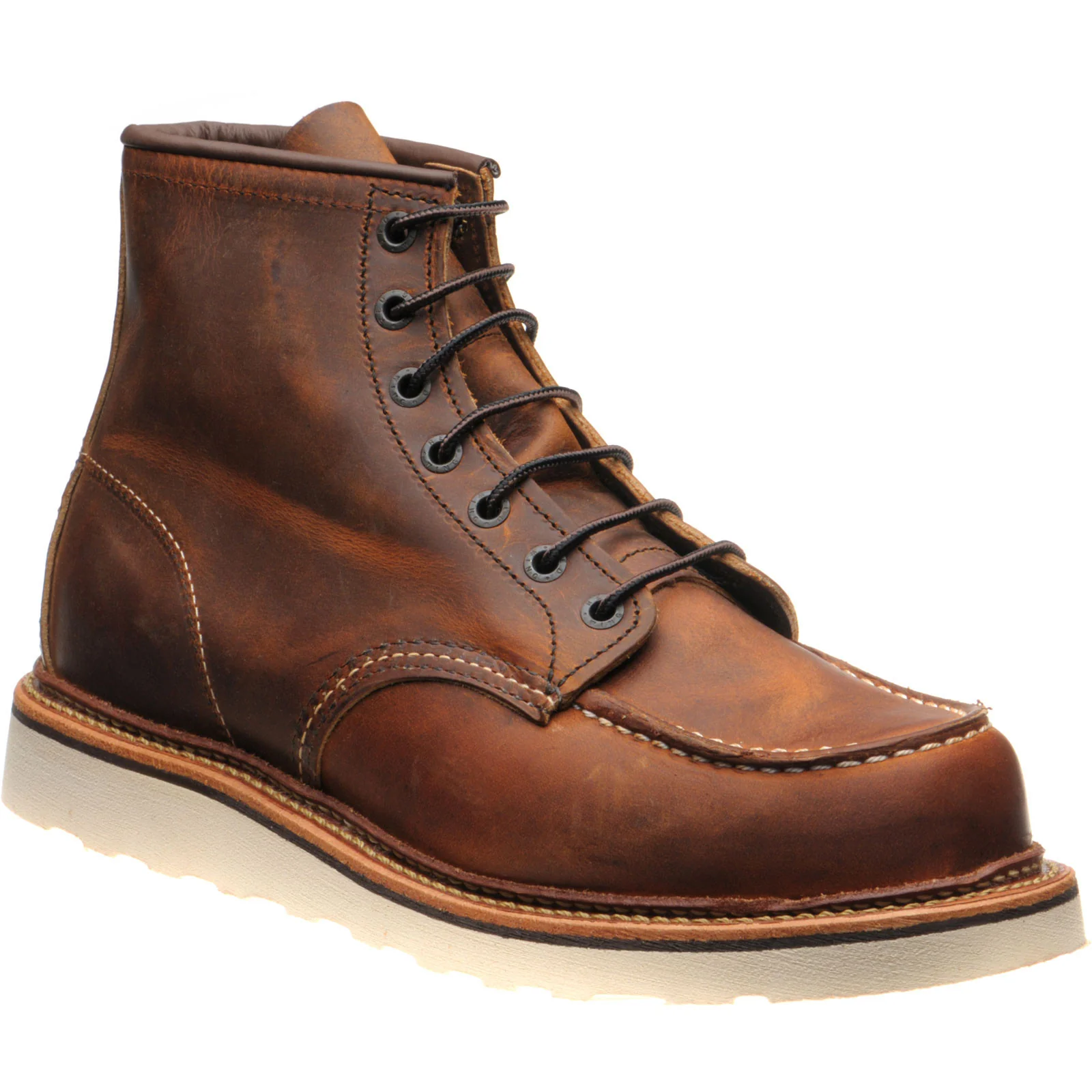 Red Wing 6-Inch Classic Moc mens rubber-soled boots in copper rough and tough