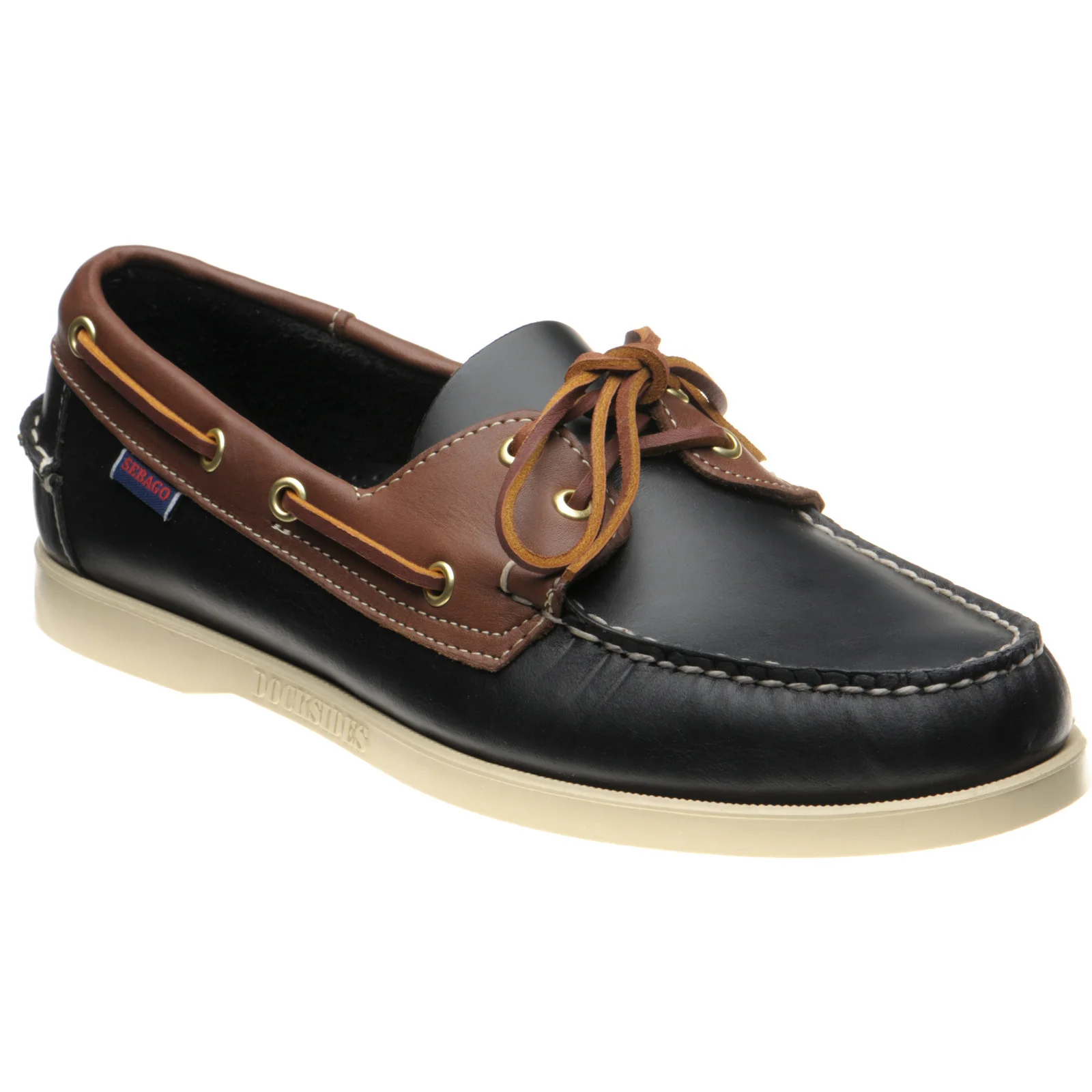 Sebago Dockside Portland mens rubber-soled deck shoes in brown and black
