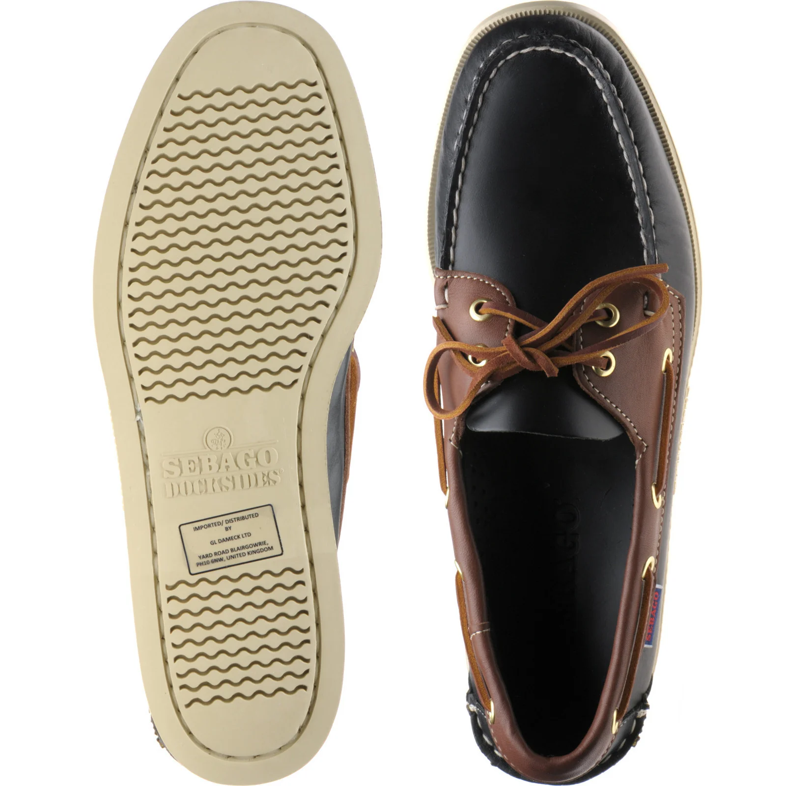 Sebago Dockside Portland mens rubber-soled deck shoes in brown and black - Image 3