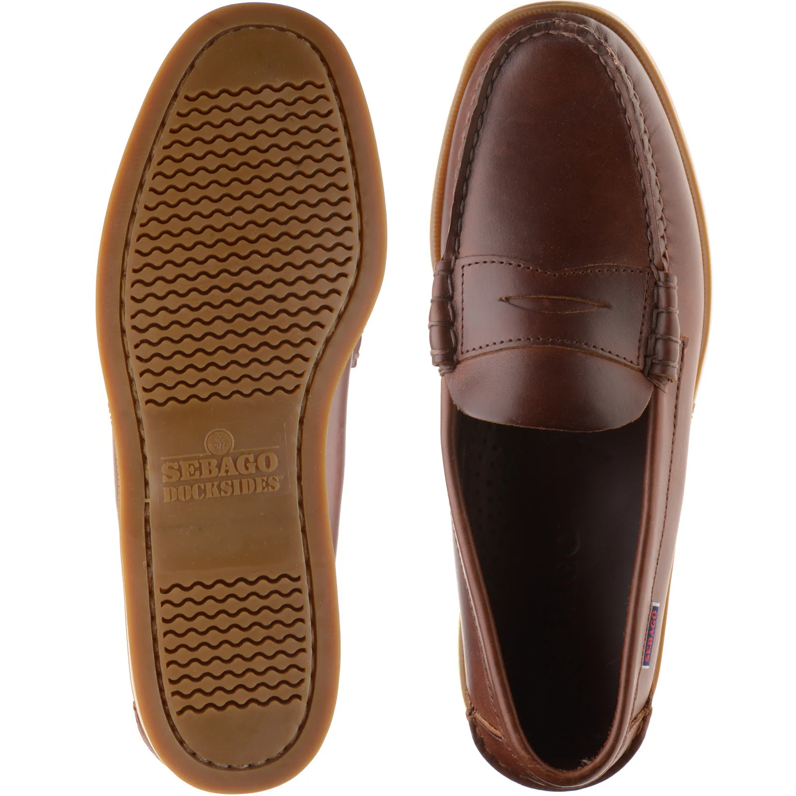 Sebago Dolphin Waxed mens rubber-soled deck shoes in brown gum - Image 3