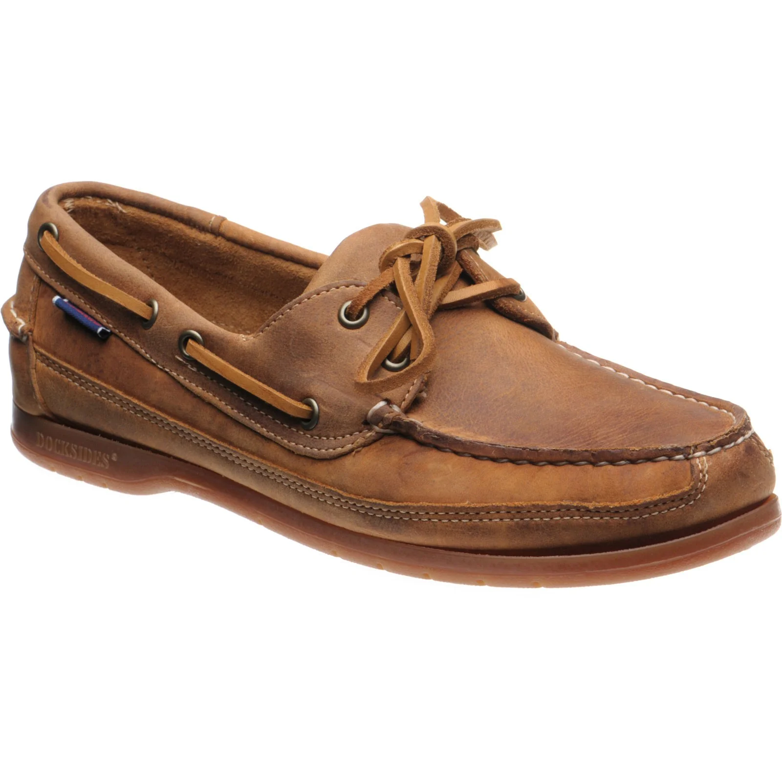 Sebago Schooner Crazy Horse mens rubber-soled deck shoes in brown and tan (second)