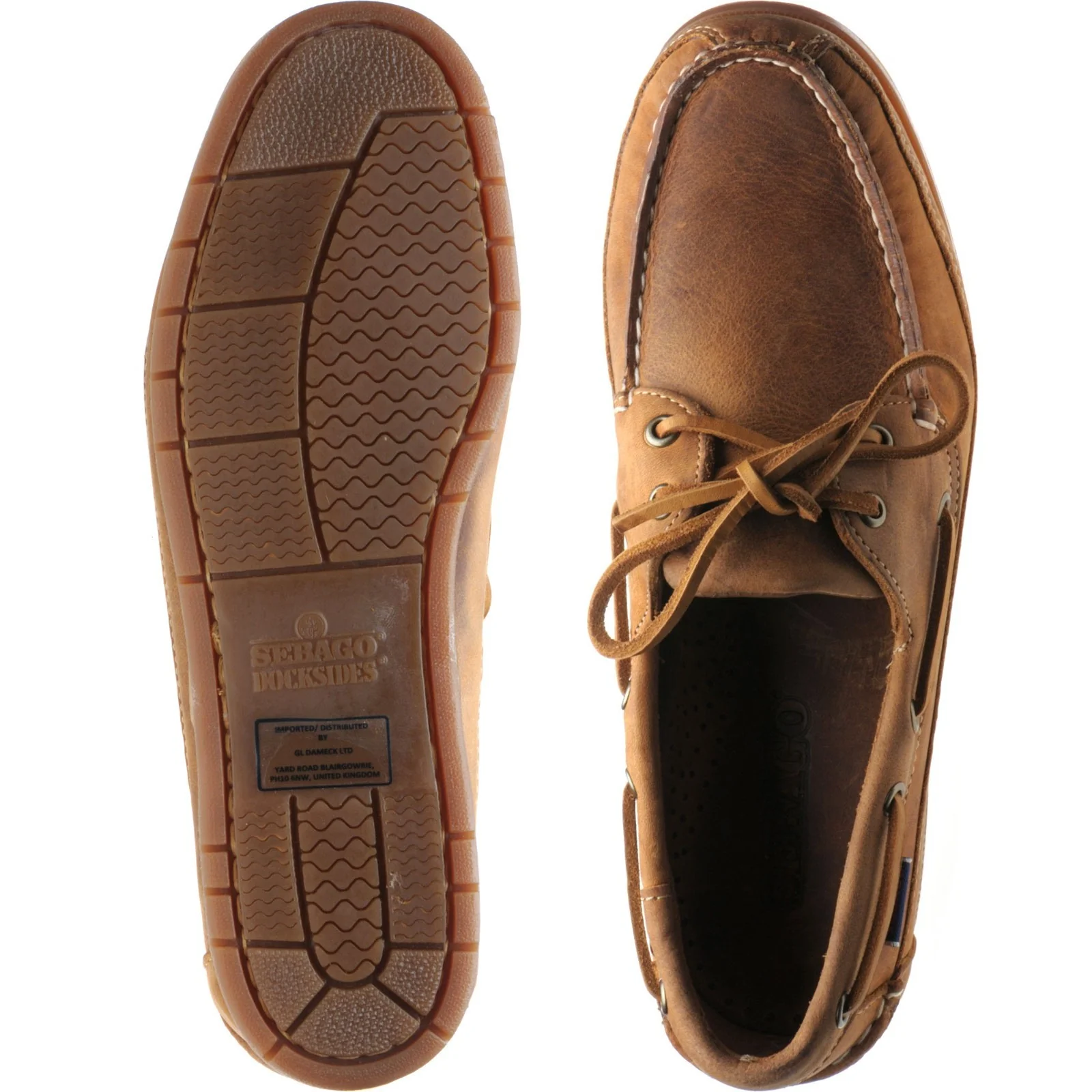 Sebago Schooner Crazy Horse mens rubber-soled deck shoes in brown and tan (second) - Image 3