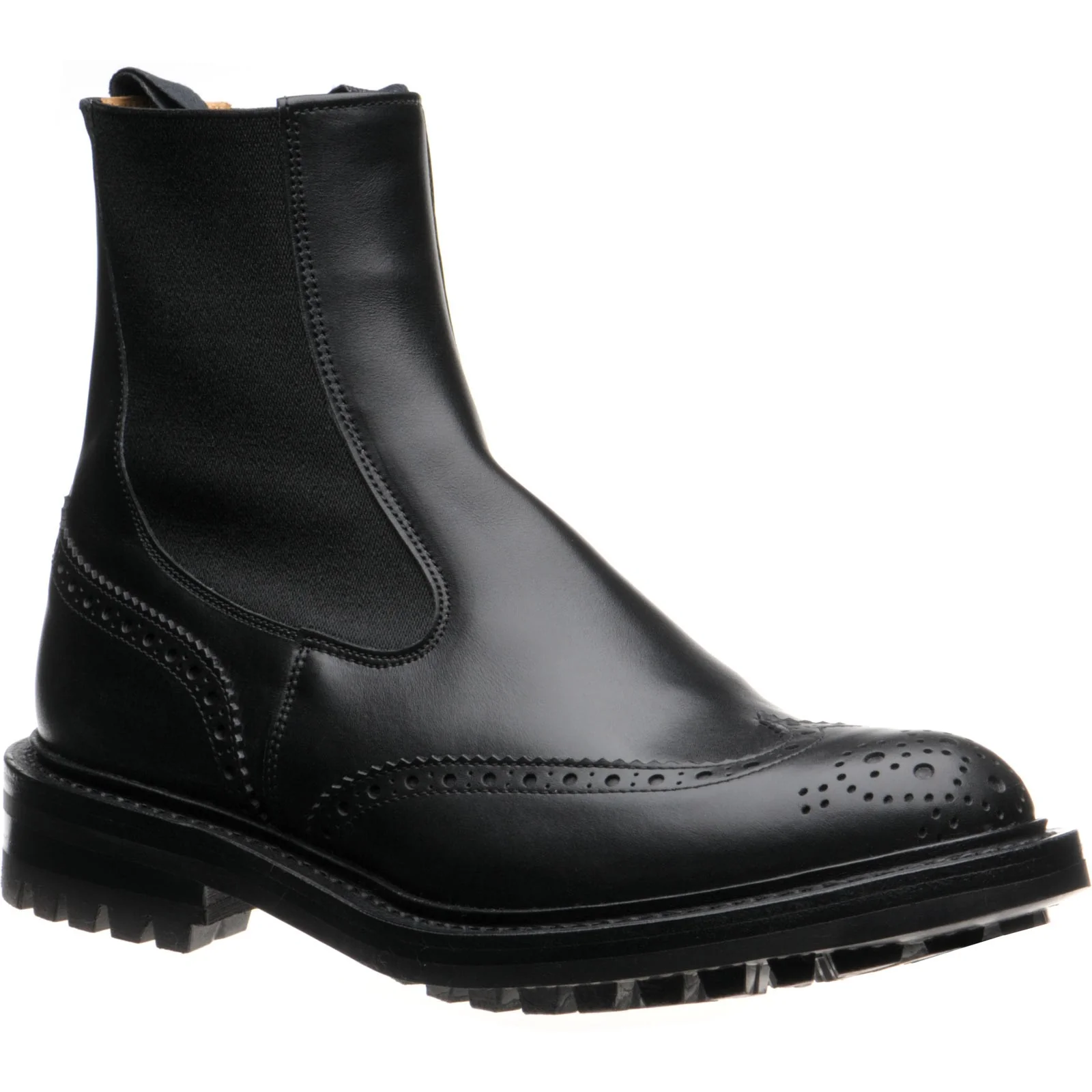 Trickers Henry mens rubber-soled brogue boots in black calf