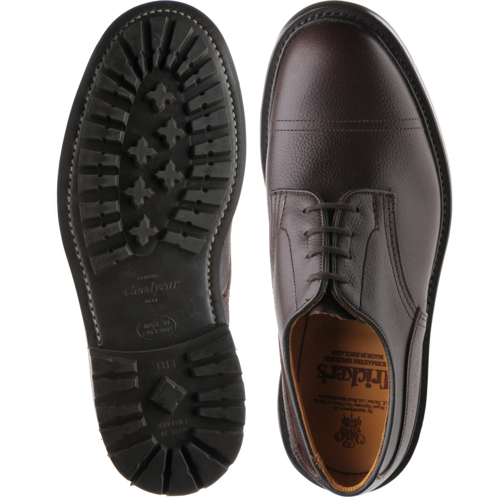 Trickers Matlock mens rubber-soled Derby shoes in brown zug grain - Image 3