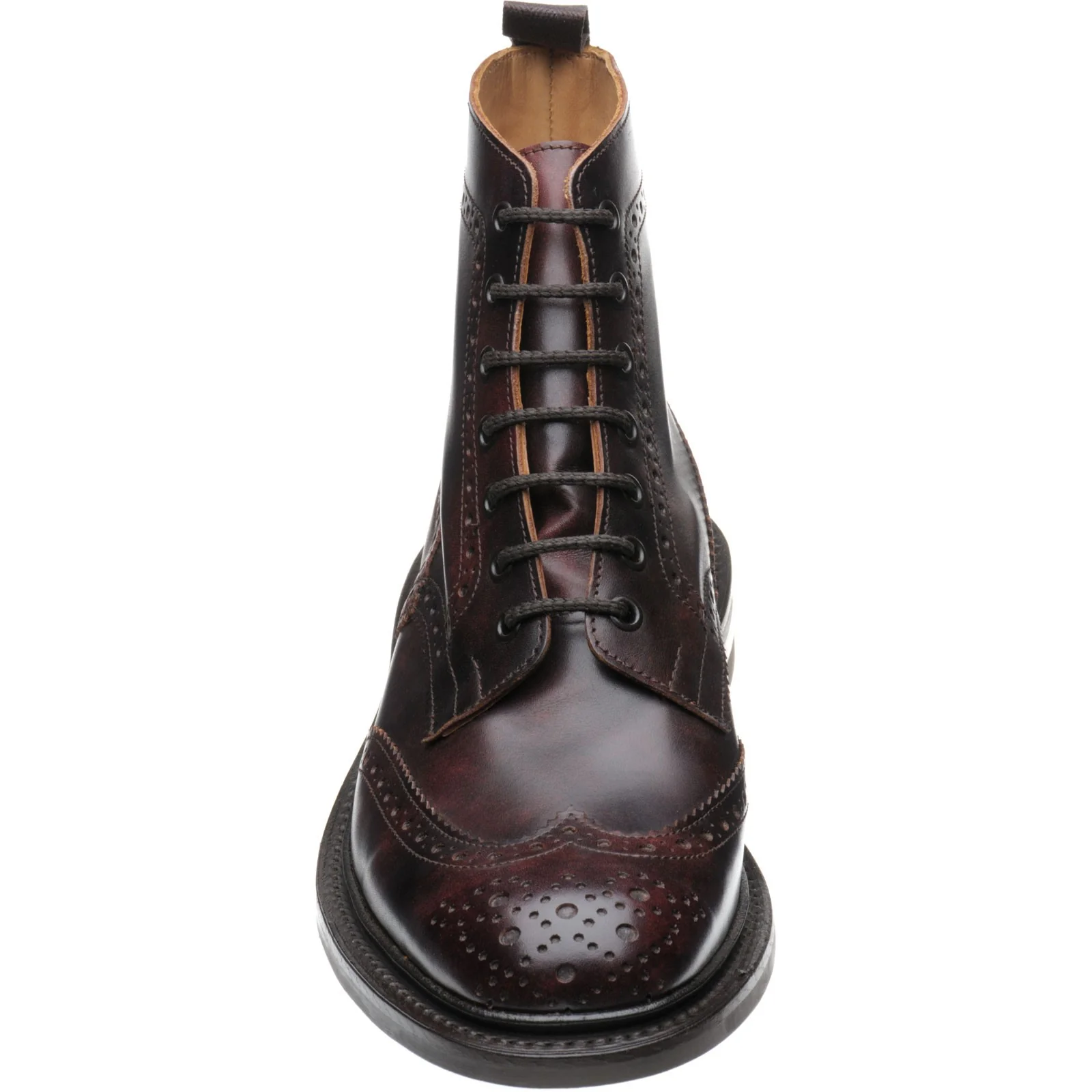 Trickers Stow (Rubber) mens rubber-soled brogue boots in burgundy museum calf - Image 2