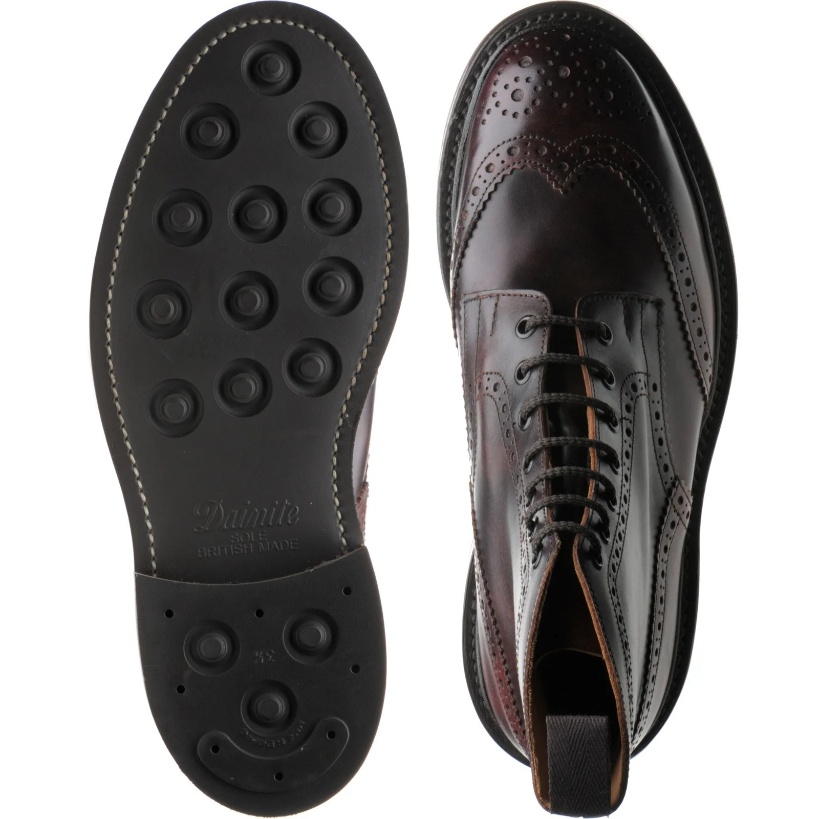 Trickers Stow (Rubber) mens rubber-soled brogue boots in burgundy museum calf - Image 3