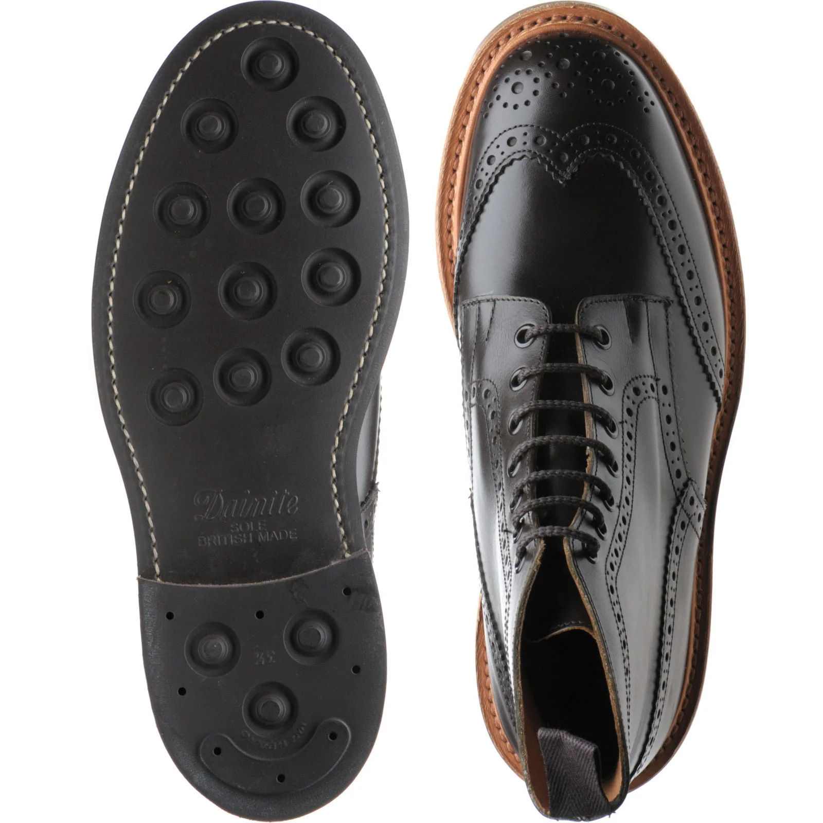 Trickers Stow (Rubber) mens rubber-soled brogue boots in cafe burnished calf - Image 3