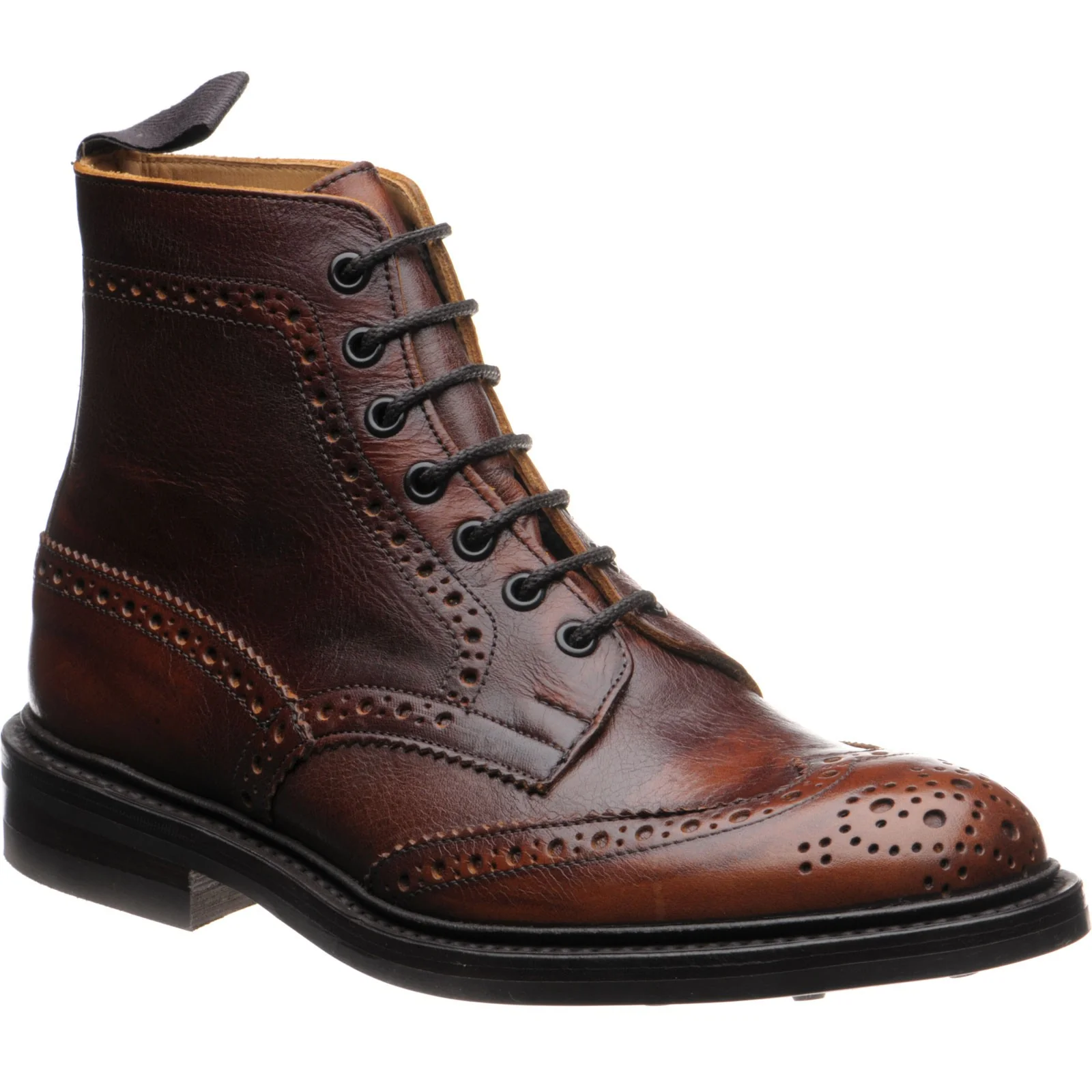 Trickers Stow (Rubber) mens rubber-soled brogue boots in caramel kudu