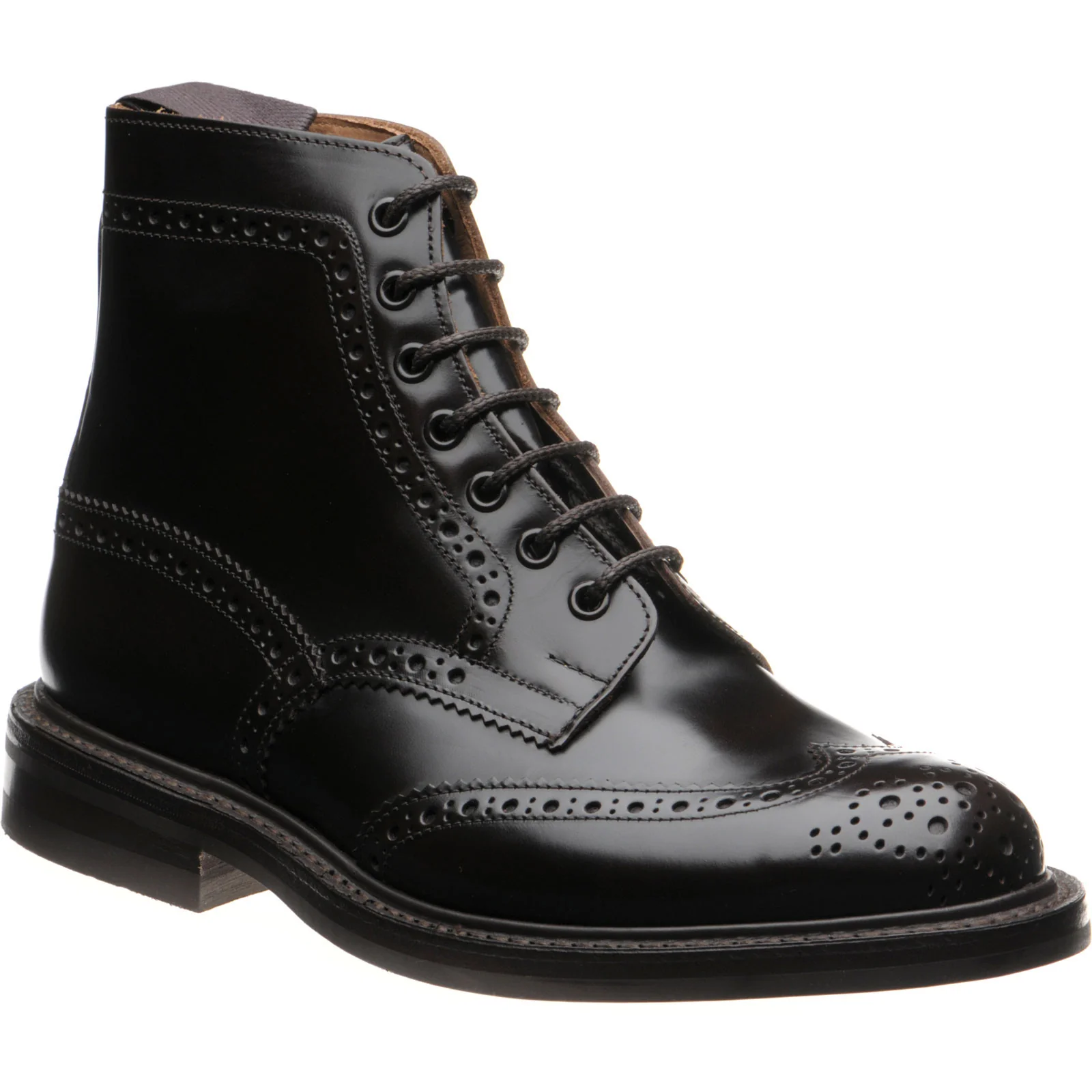 Trickers Stow (Rubber) mens rubber-soled brogue boots in dark brown bookbinder