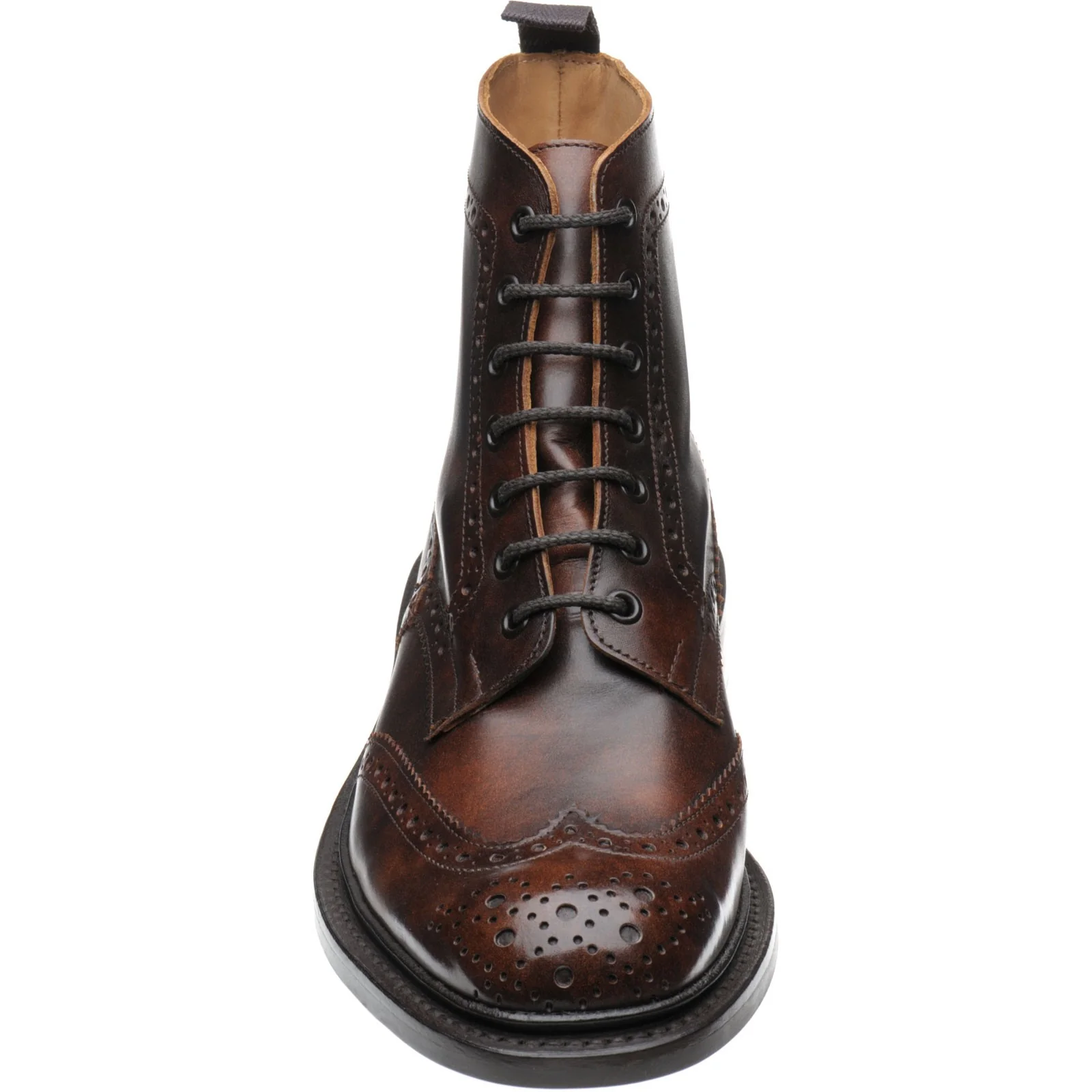Trickers Stow (Rubber) mens rubber-soled brogue boots in dark brown museum calf - Image 2