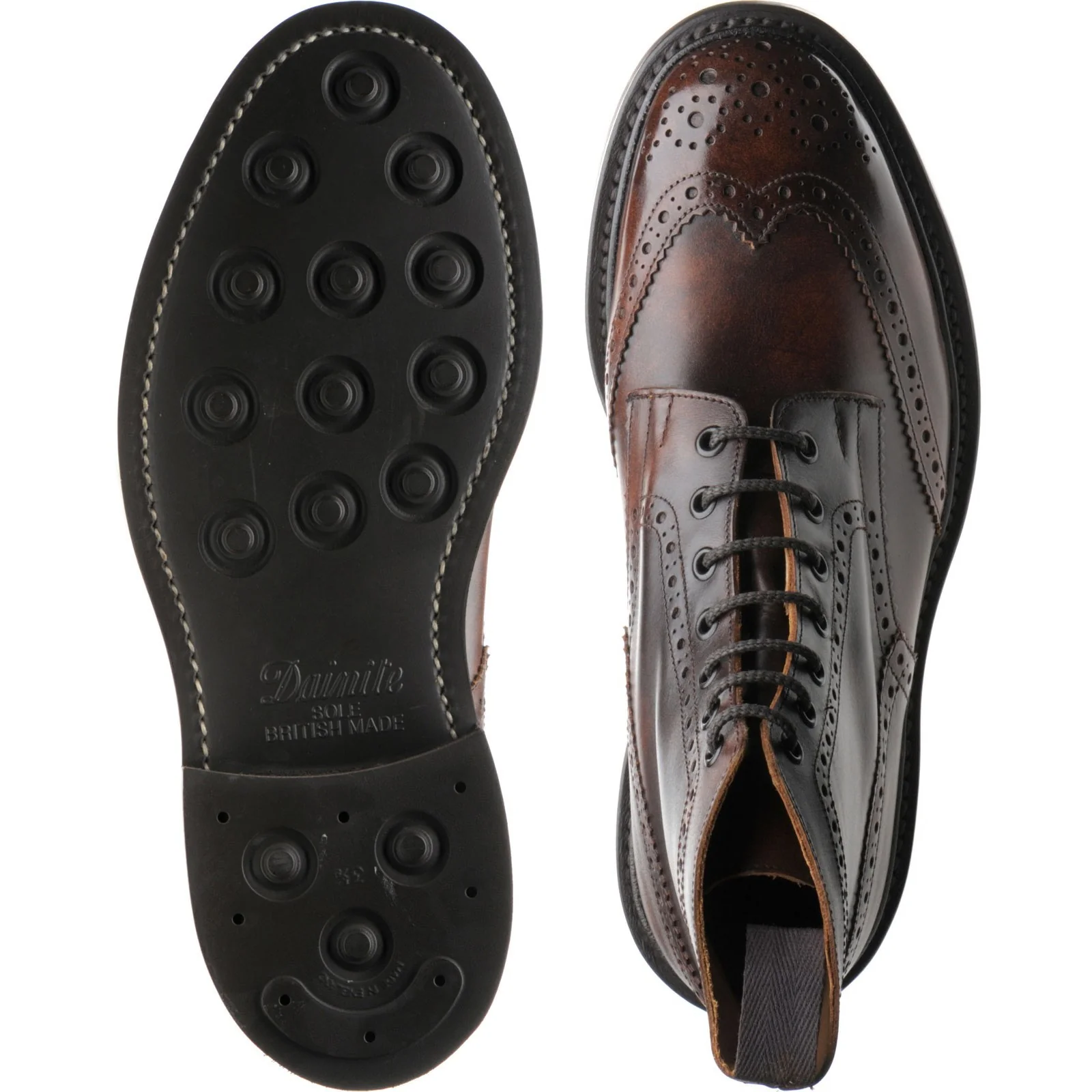 Trickers Stow (Rubber) mens rubber-soled brogue boots in dark brown museum calf - Image 3
