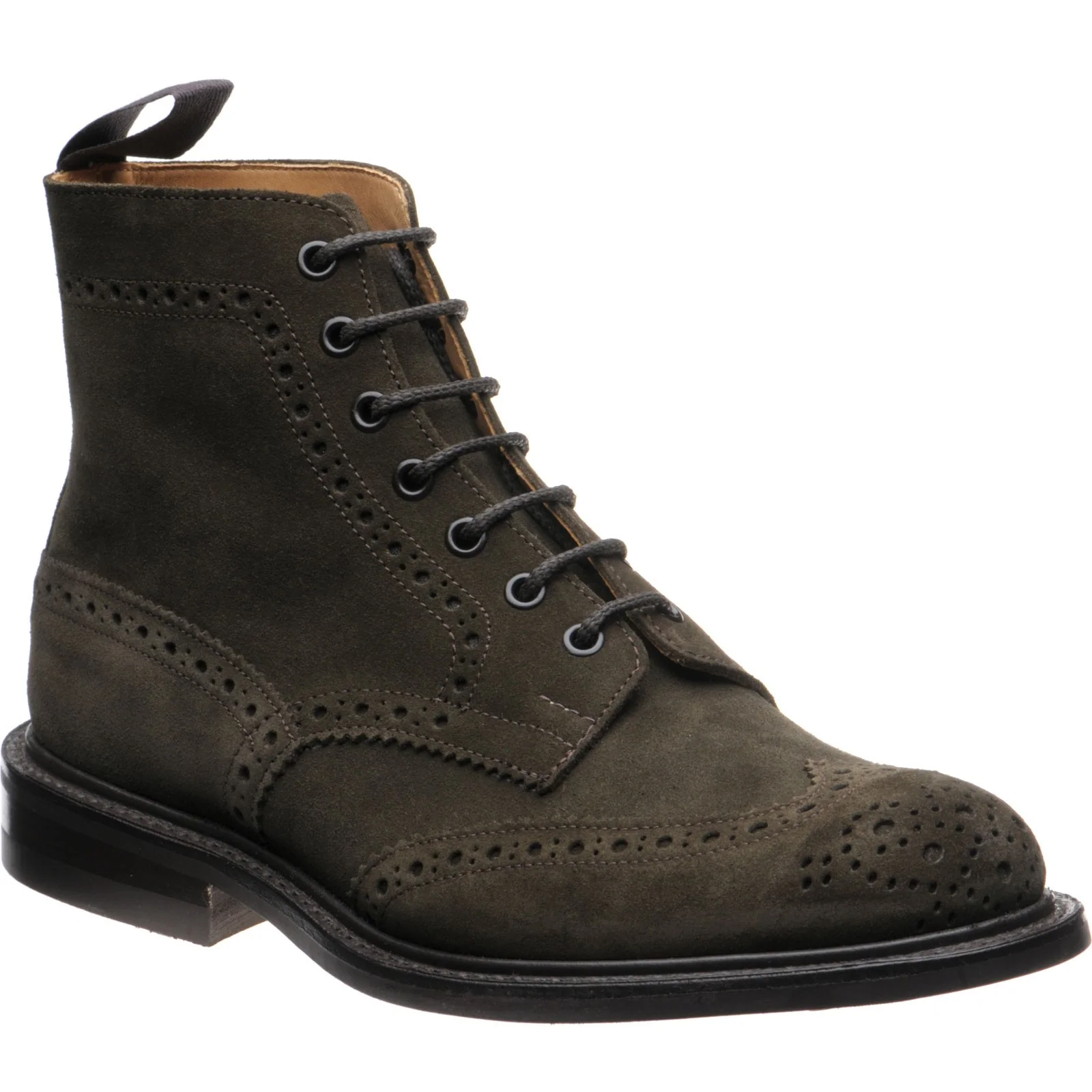Trickers Stow (Rubber) mens rubber-soled brogue boots in earth ox reversed