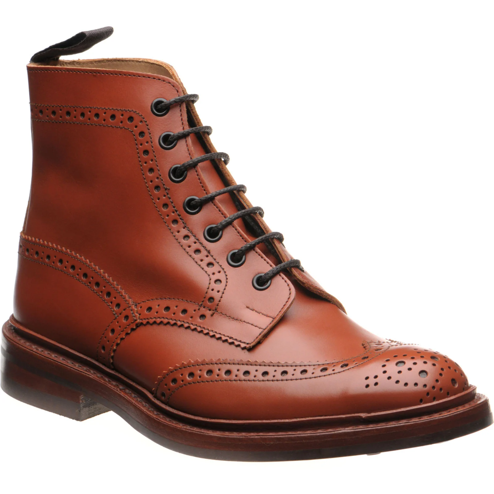 Trickers Stow (Rubber) mens rubber-soled brogue boots in moccasin brown
