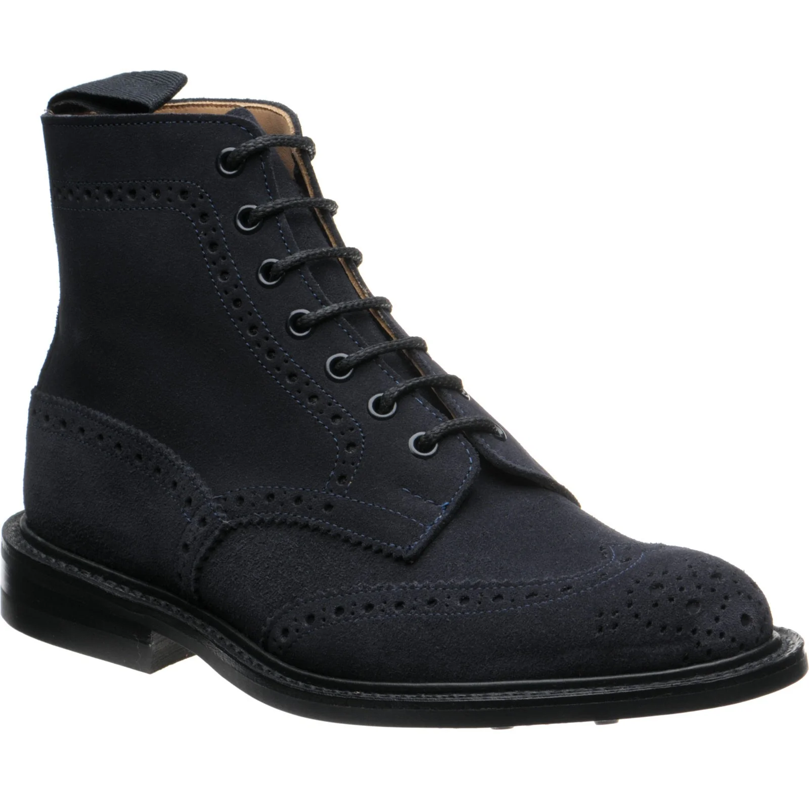 Trickers Stow (Rubber) mens rubber-soled brogue boots in navy ox reversed