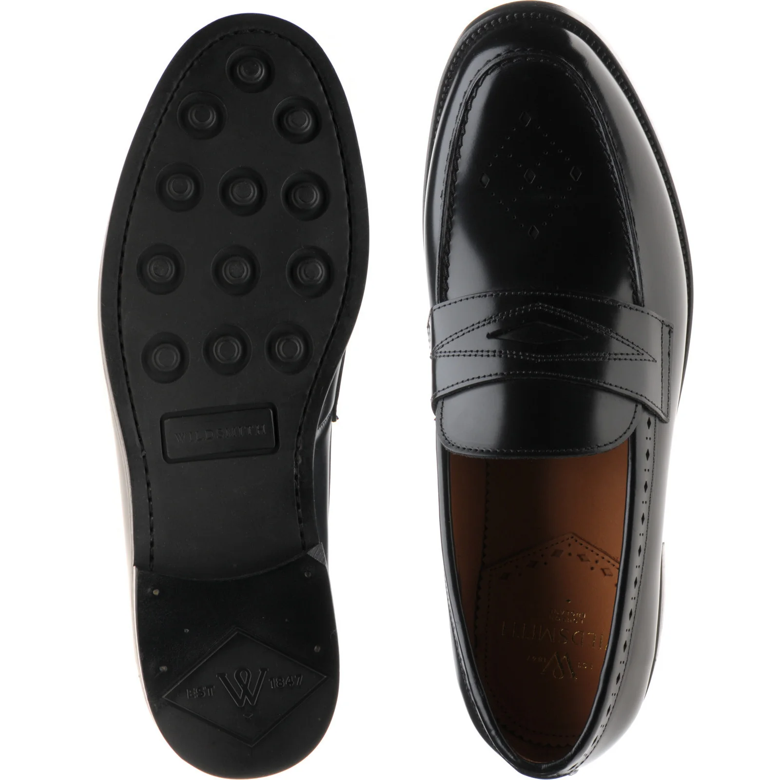 Wildsmith Model 110 mens two-tone rubber-soled loafers in black polished (second) - Image 3