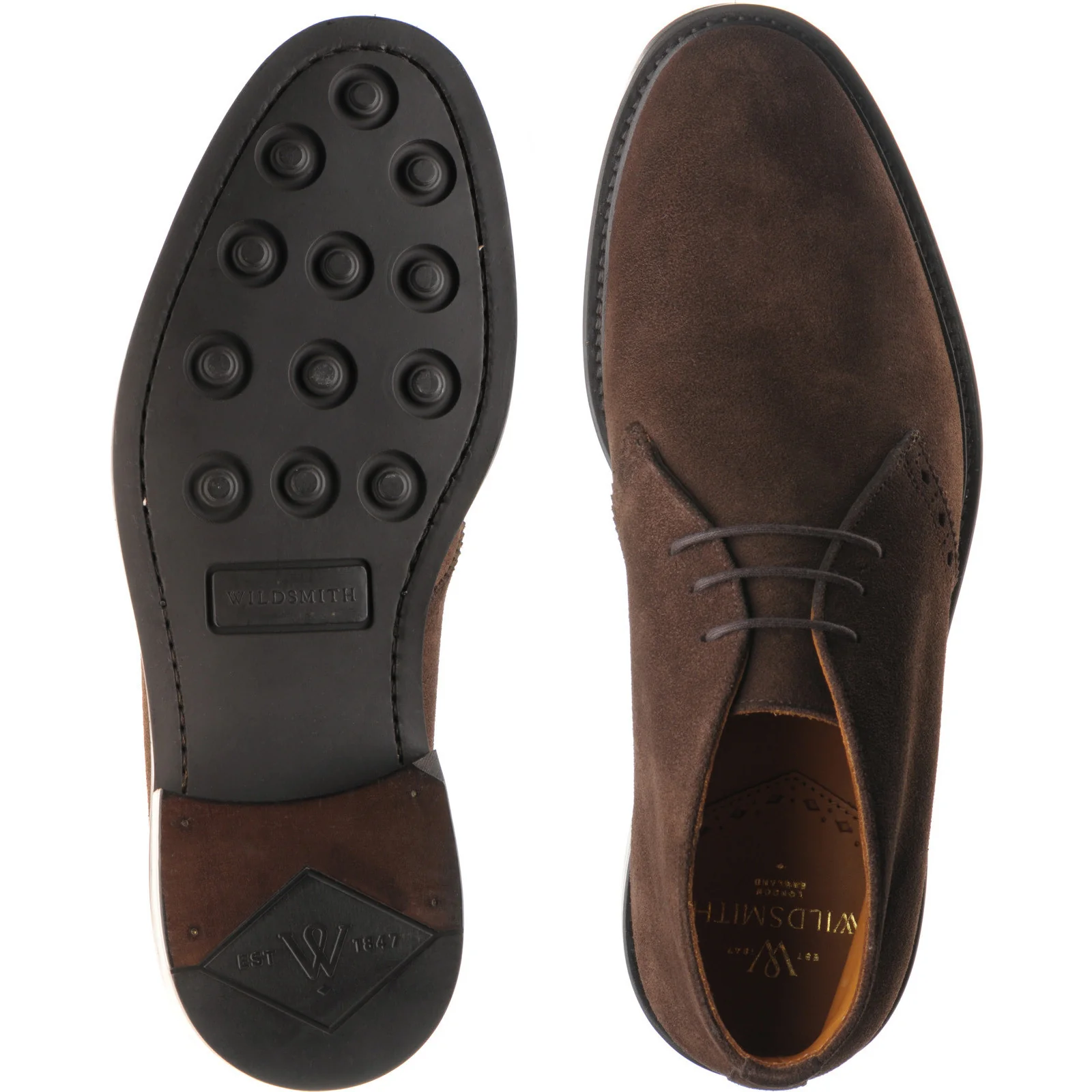 Wildsmith Model 12 mens rubber-soled Chukka boots in dark brown suede - Image 3