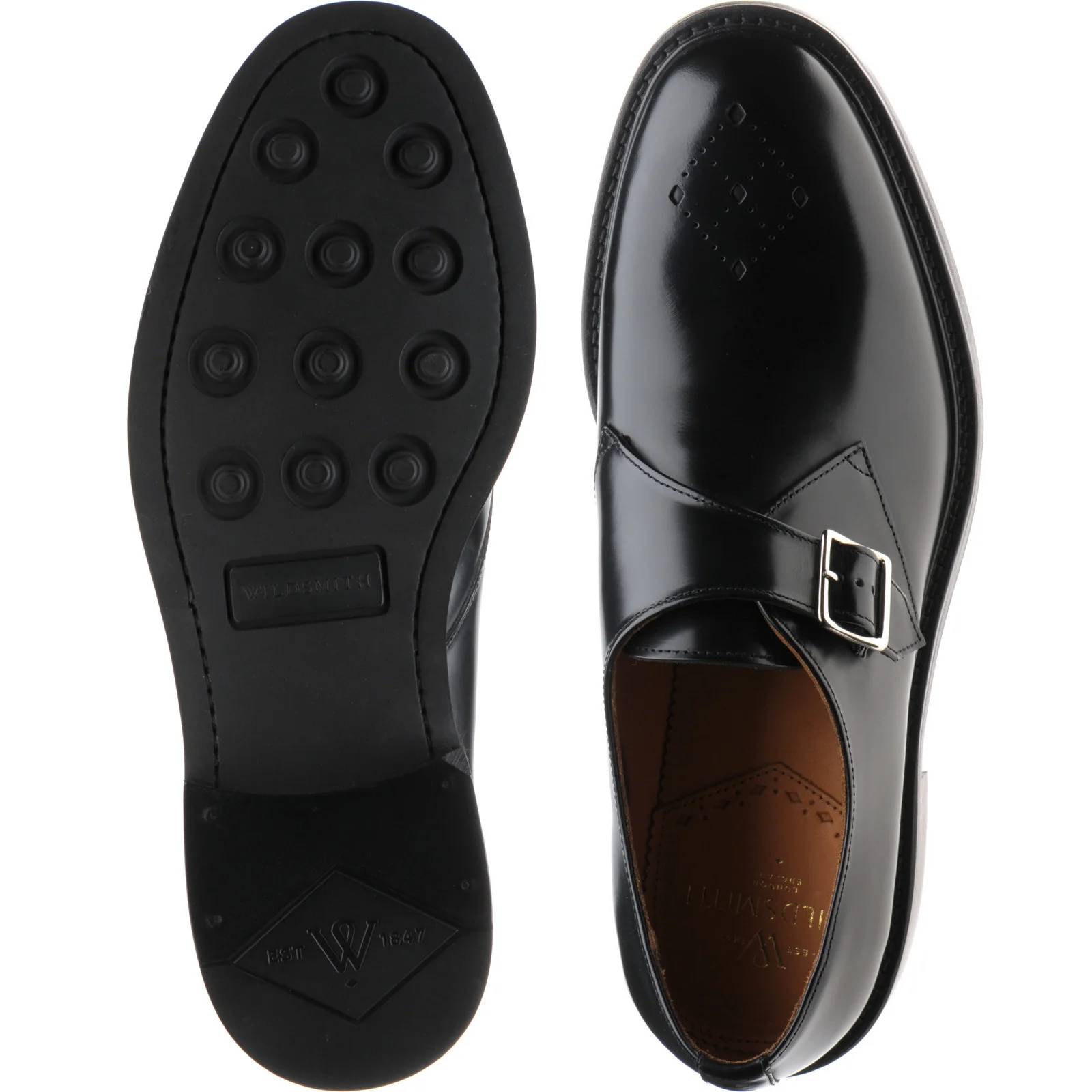 Wildsmith Model 120 mens rubber-soled monk shoes in black polished - Image 3