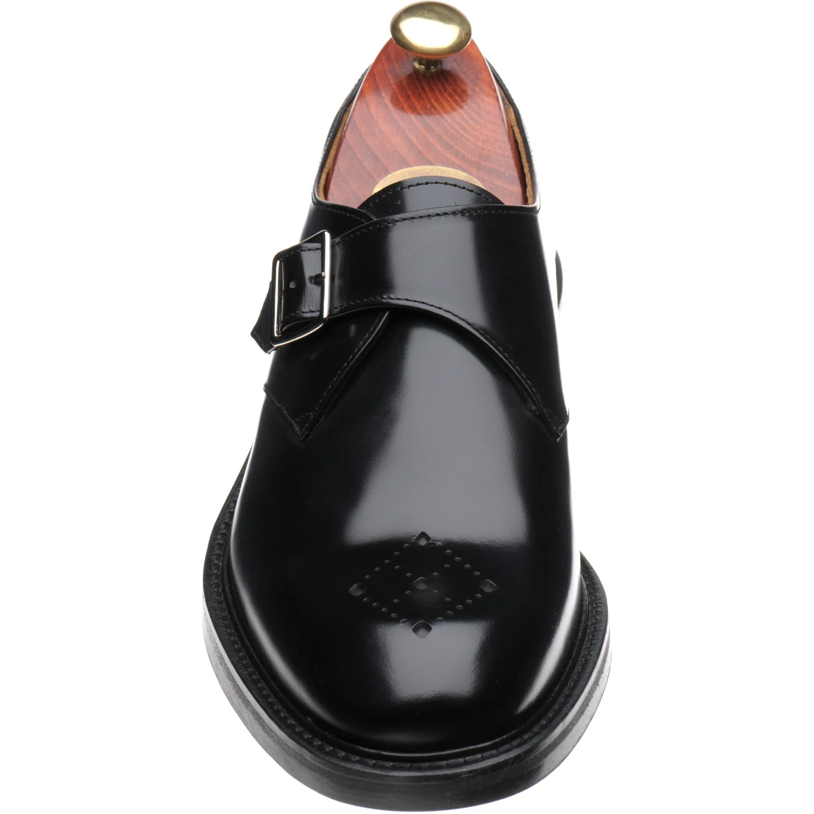 Wildsmith Model 120 mens rubber-soled monk shoes in black polished (second) - Image 2
