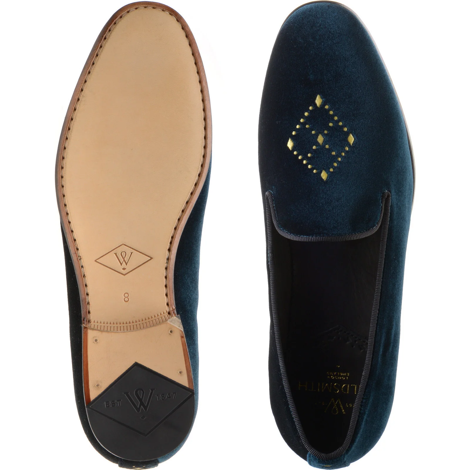 Wildsmith Model 2 mens house shoes in emerald velvet - Image 3