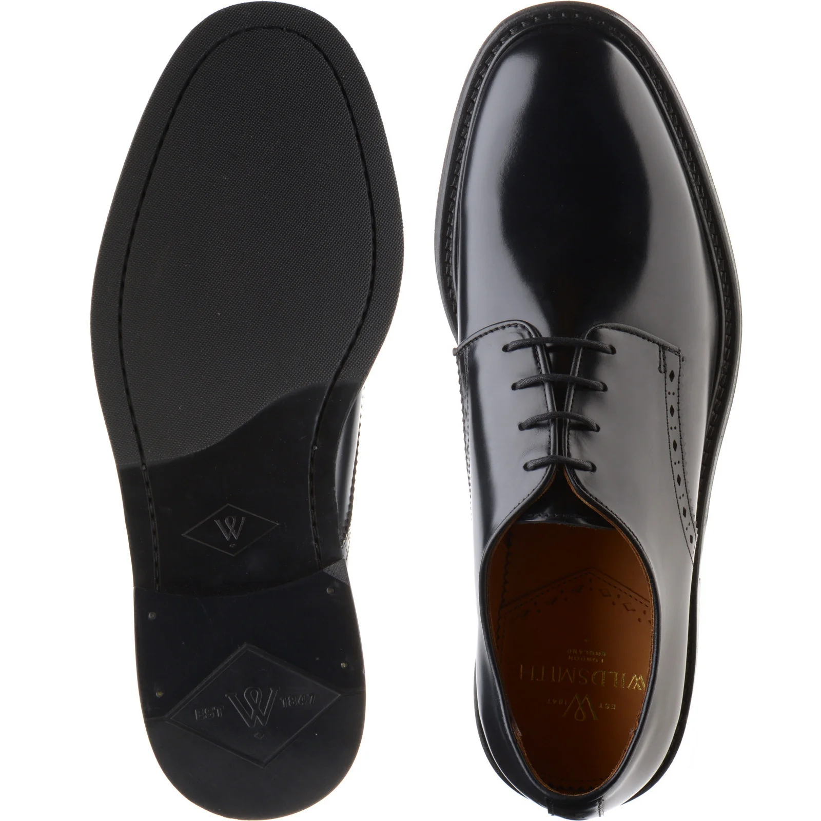 Wildsmith Model 26 mens rubber-soled Derby shoes in black polished - Image 3