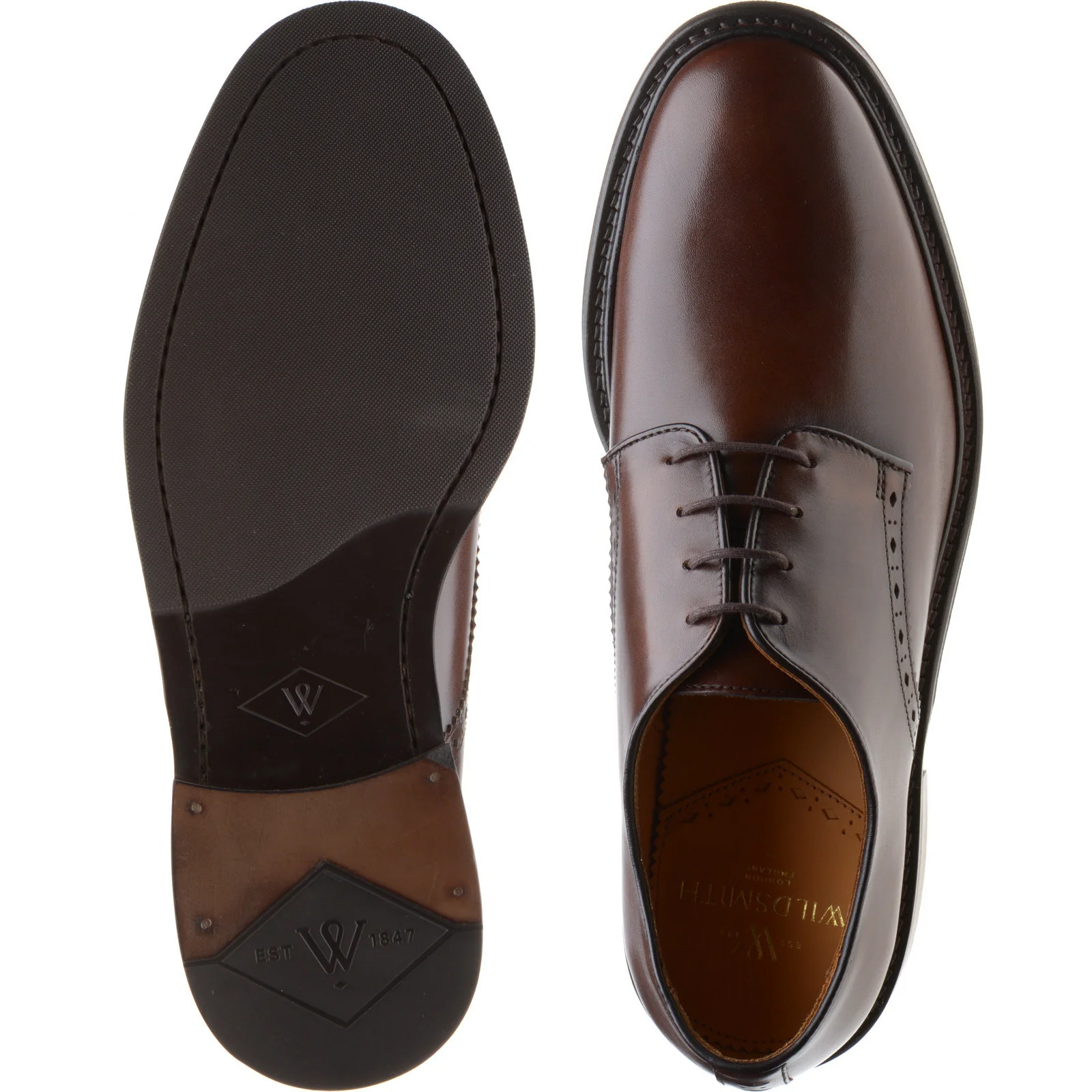 Wildsmith Model 26 mens rubber-soled Derby shoes in dark brown calf - Image 3