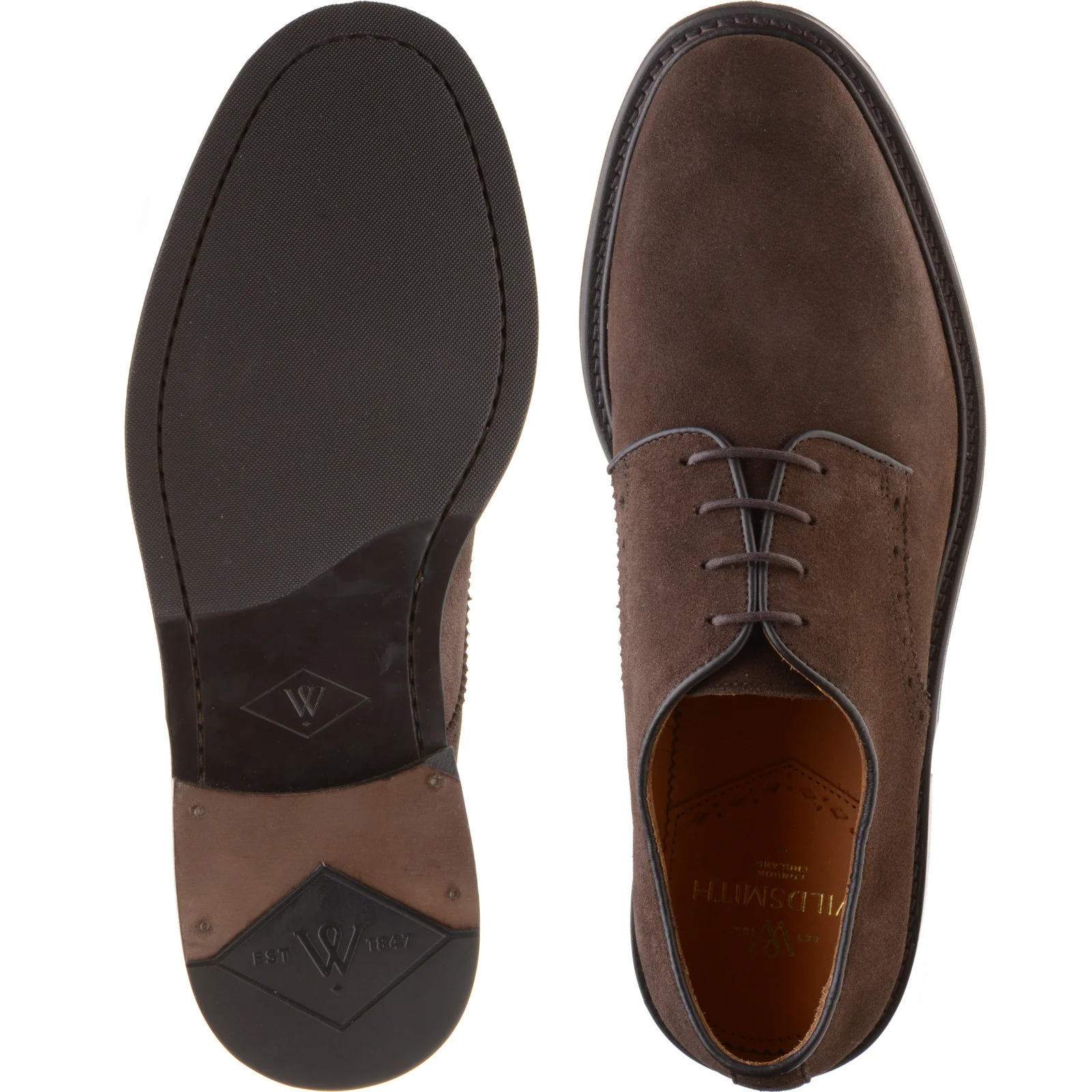 Wildsmith Model 26 mens rubber-soled Derby shoes in dark brown suede (second) - Image 3