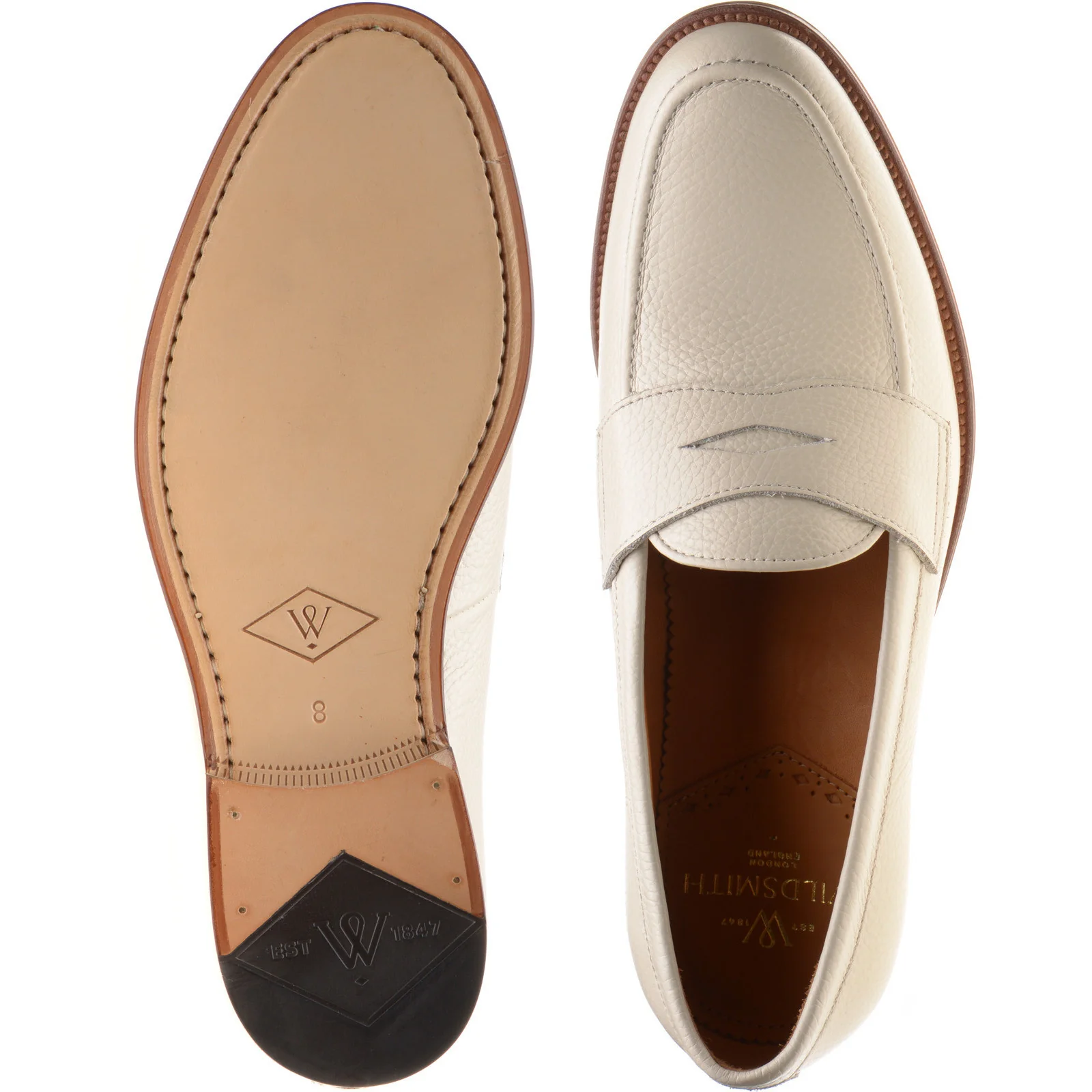 Wildsmith Model 31 mens loafers in off white grain - Image 3