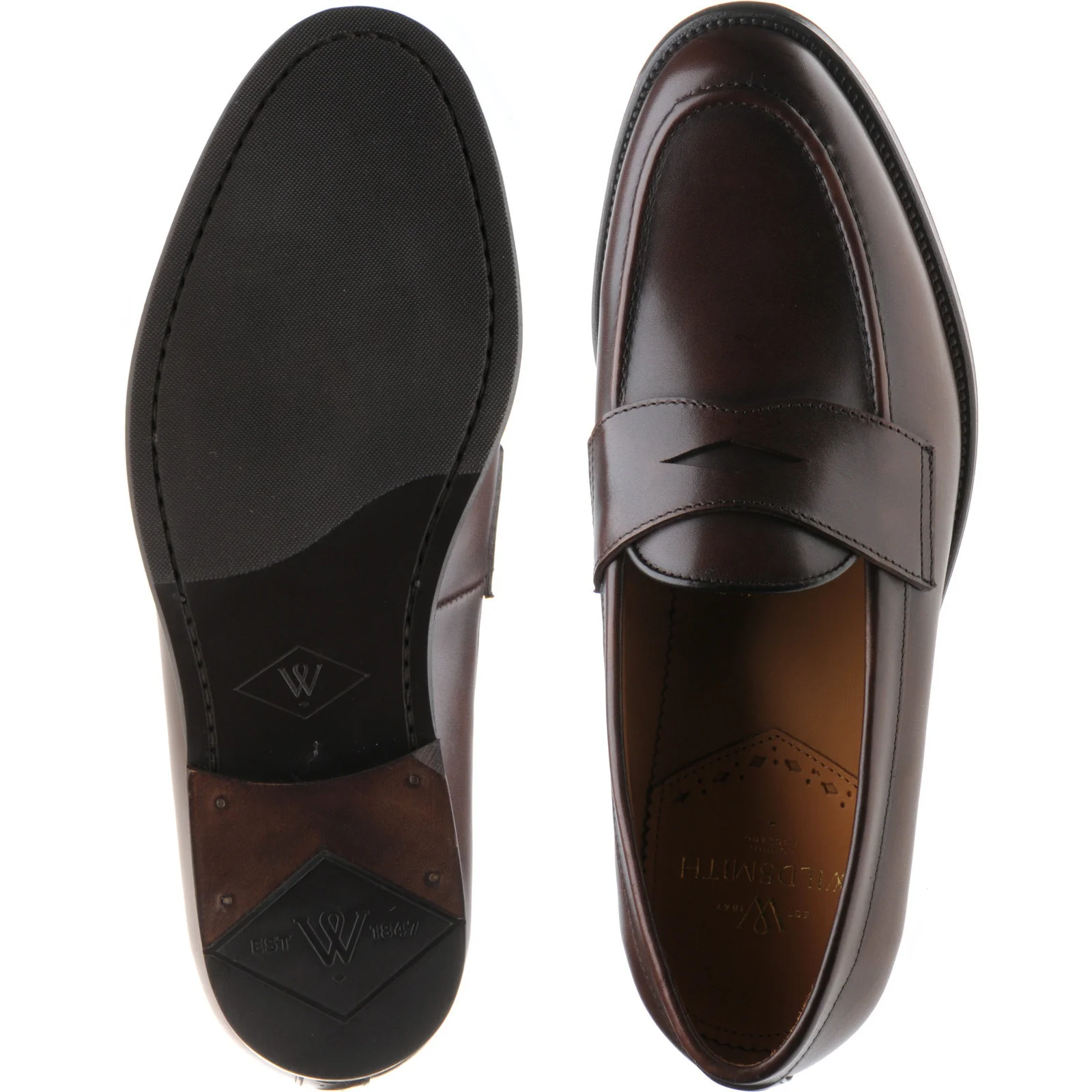 Wildsmith Model 31 mens rubber-soled loafers in dark brown calf (second) - Image 3