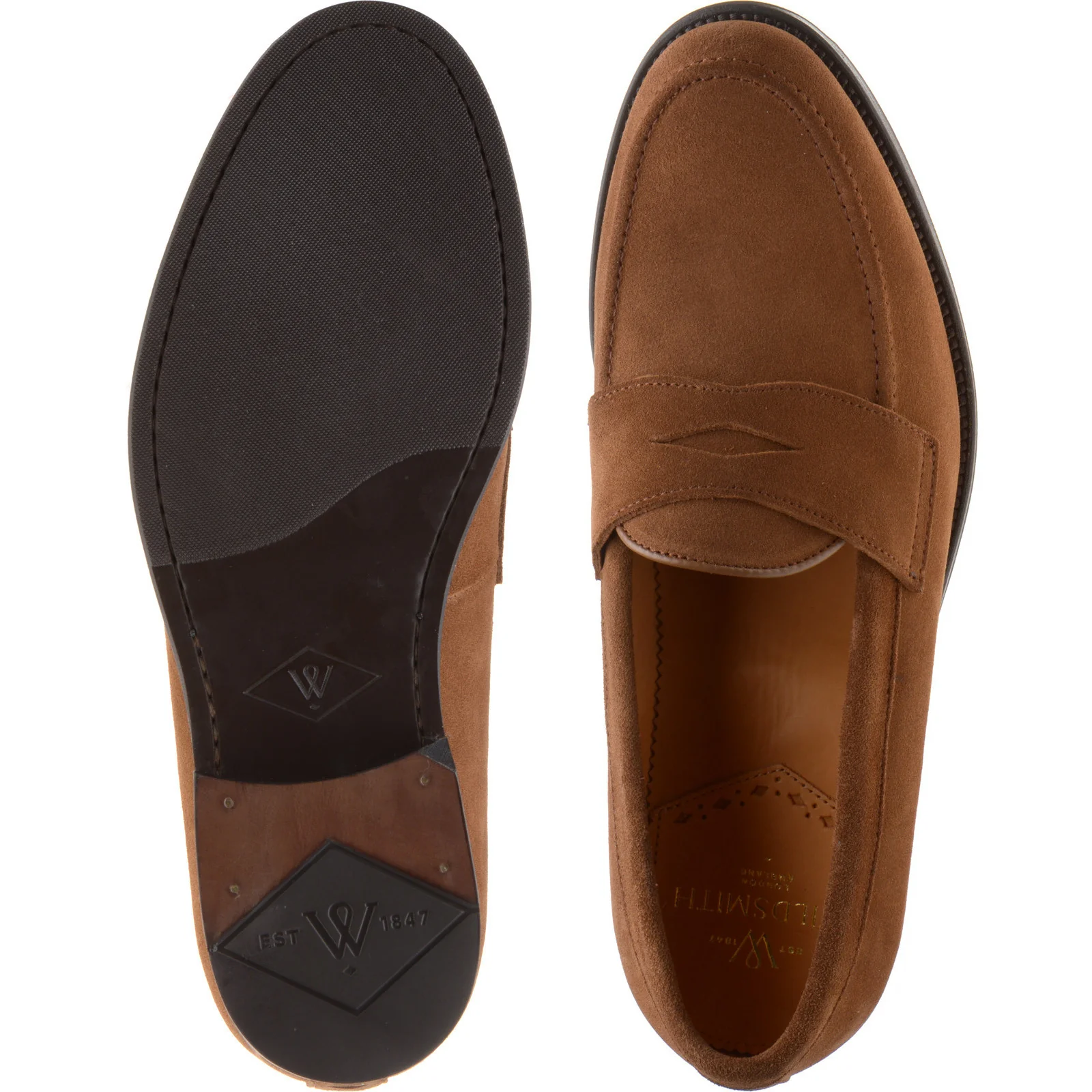Wildsmith Model 31 mens rubber-soled loafers in tobacco suede - Image 3