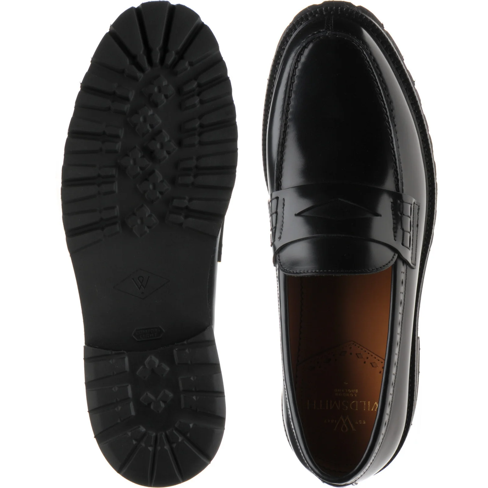 Wildsmith Model 55 mens rubber-soled loafers in black polished - Image 3