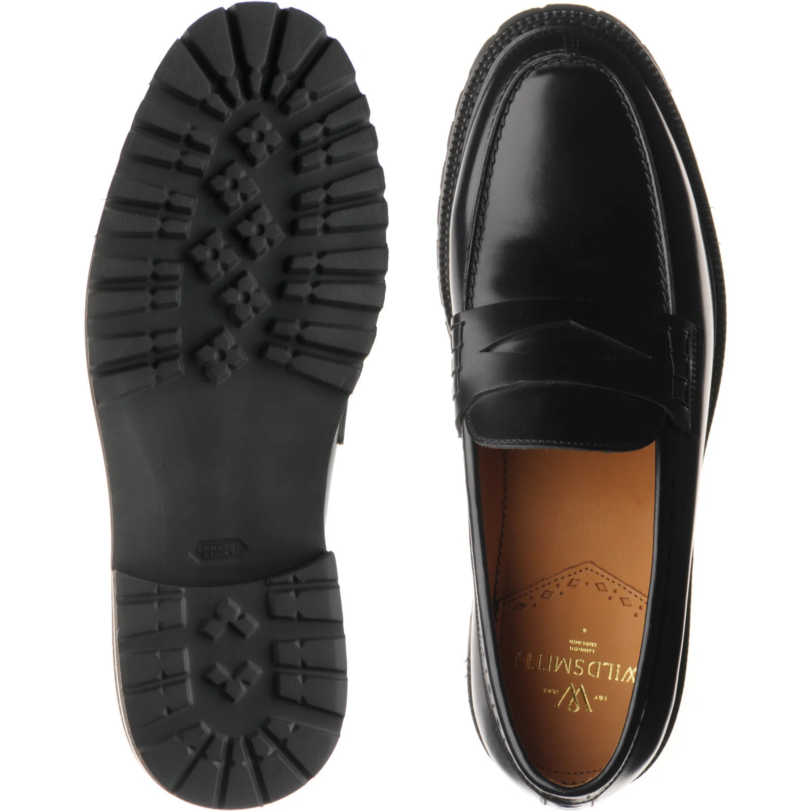 Wildsmith Model 55 mens rubber-soled loafers in black polished (second) - Image 3