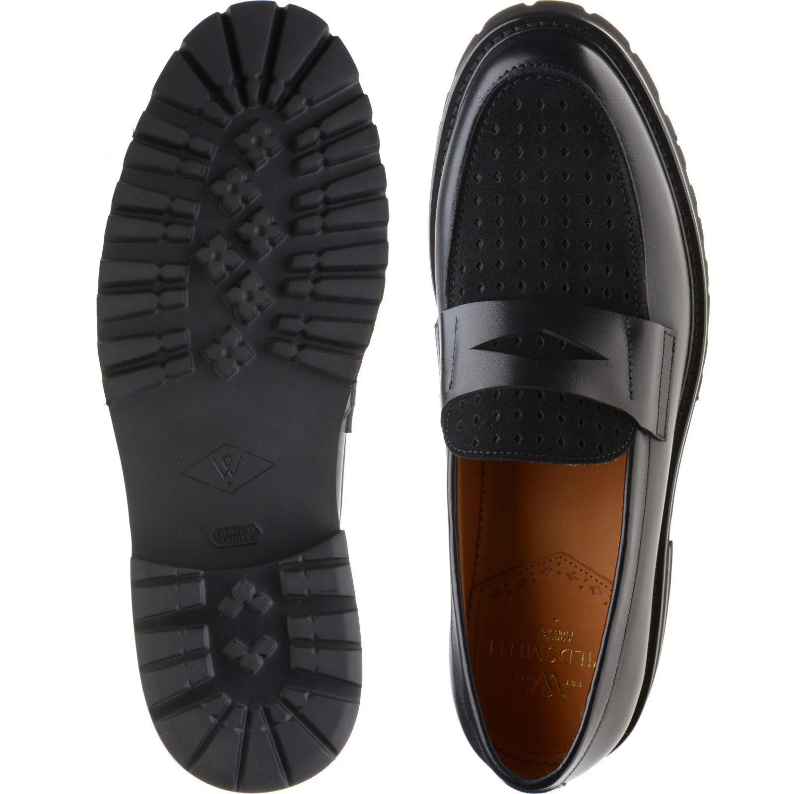 Wildsmith Model 55D mens two-tone rubber-soled loafers in black calf - Image 3