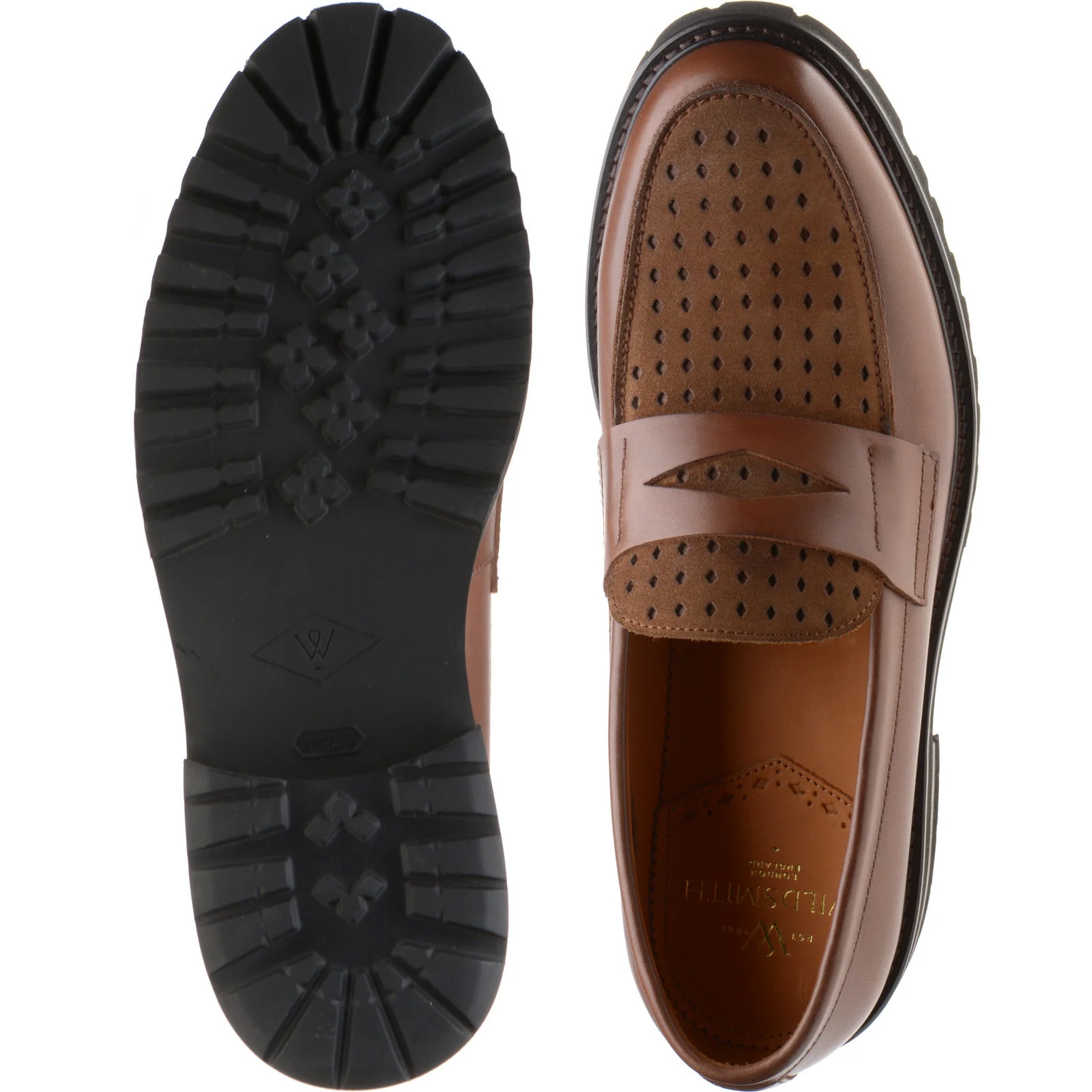 Wildsmith Model 55D mens two-tone rubber-soled loafers in cognac calf - Image 3