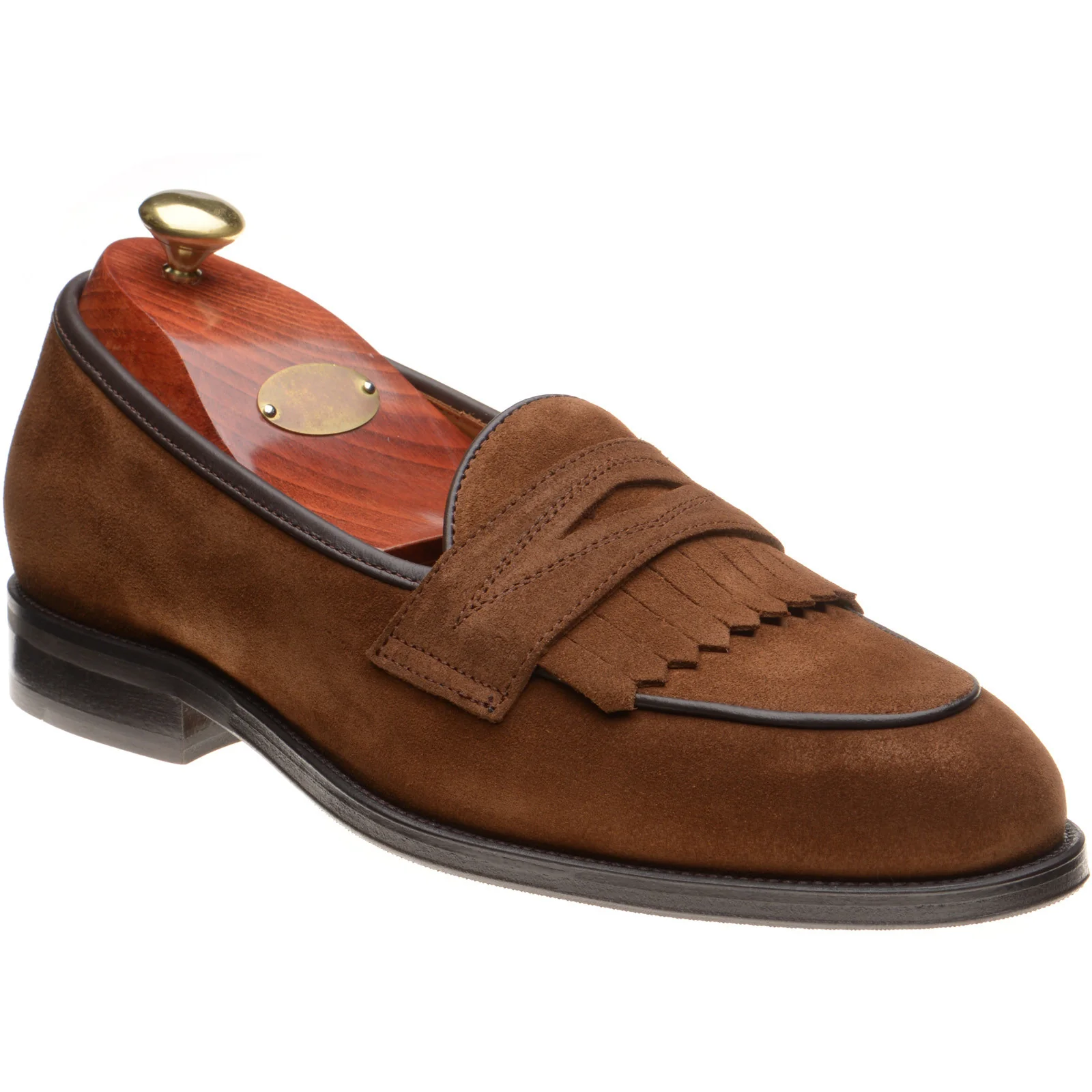 Wildsmith Model 8 mens rubber-soled loafers in dark tan suede
