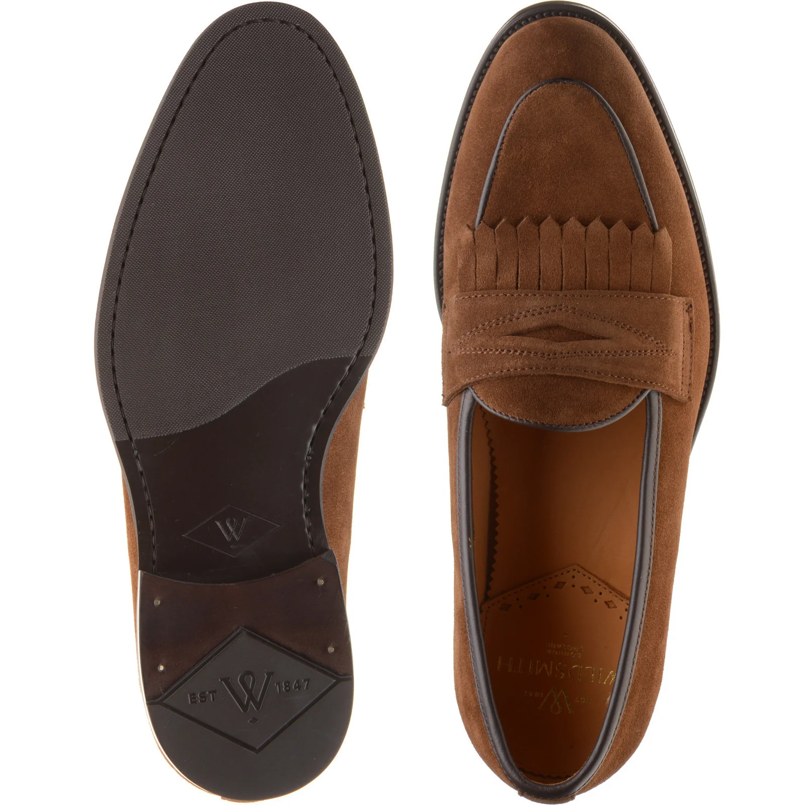 Wildsmith Model 8 mens rubber-soled loafers in dark tan suede - Image 3