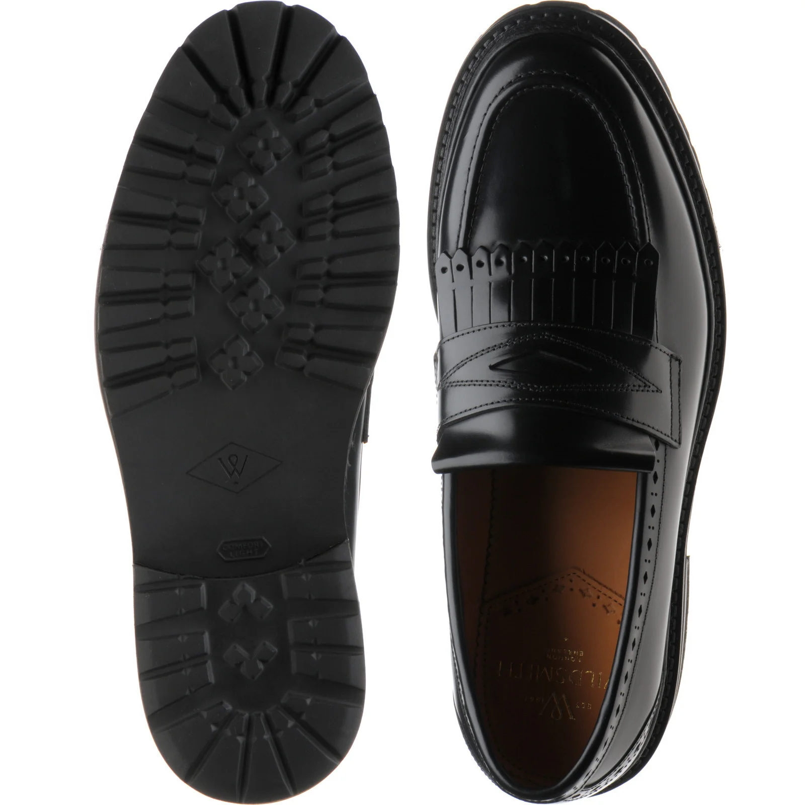 Wildsmith Model 80 mens rubber-soled loafers in black polished - Image 3