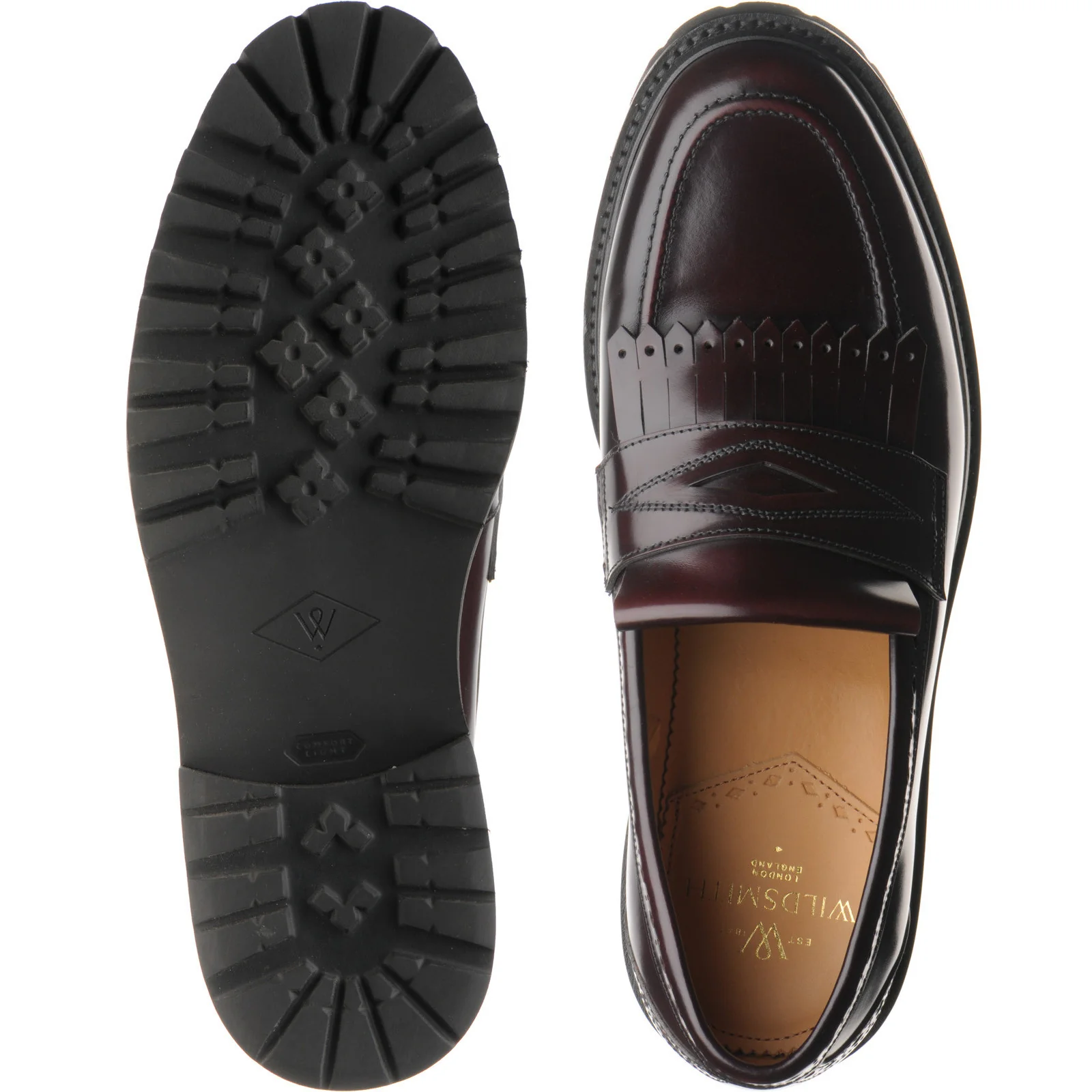 Wildsmith Model 80 mens rubber-soled loafers in burgundy polished (second) - Image 3