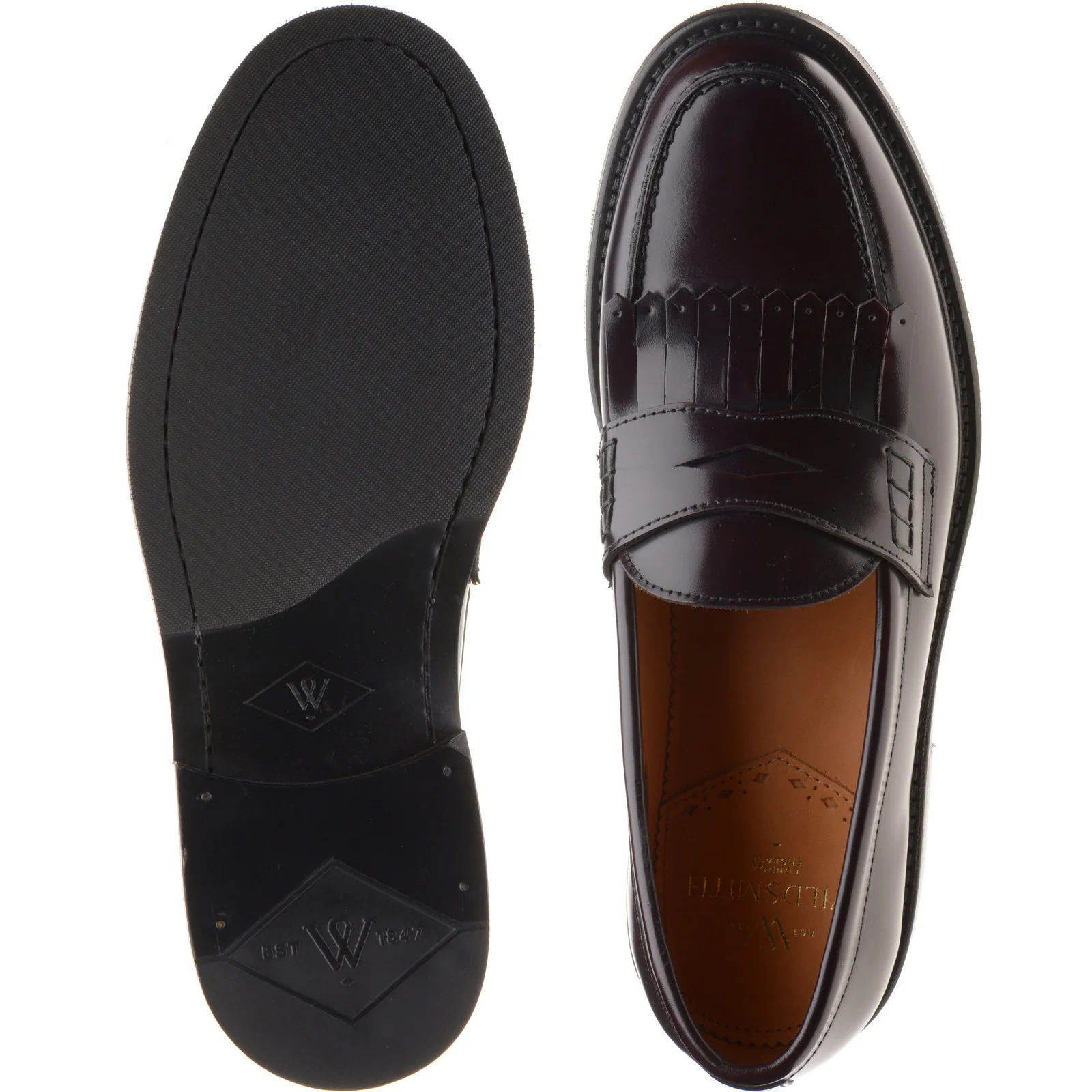 Wildsmith Model 808 mens rubber-soled loafers in burgundy polished - Image 3