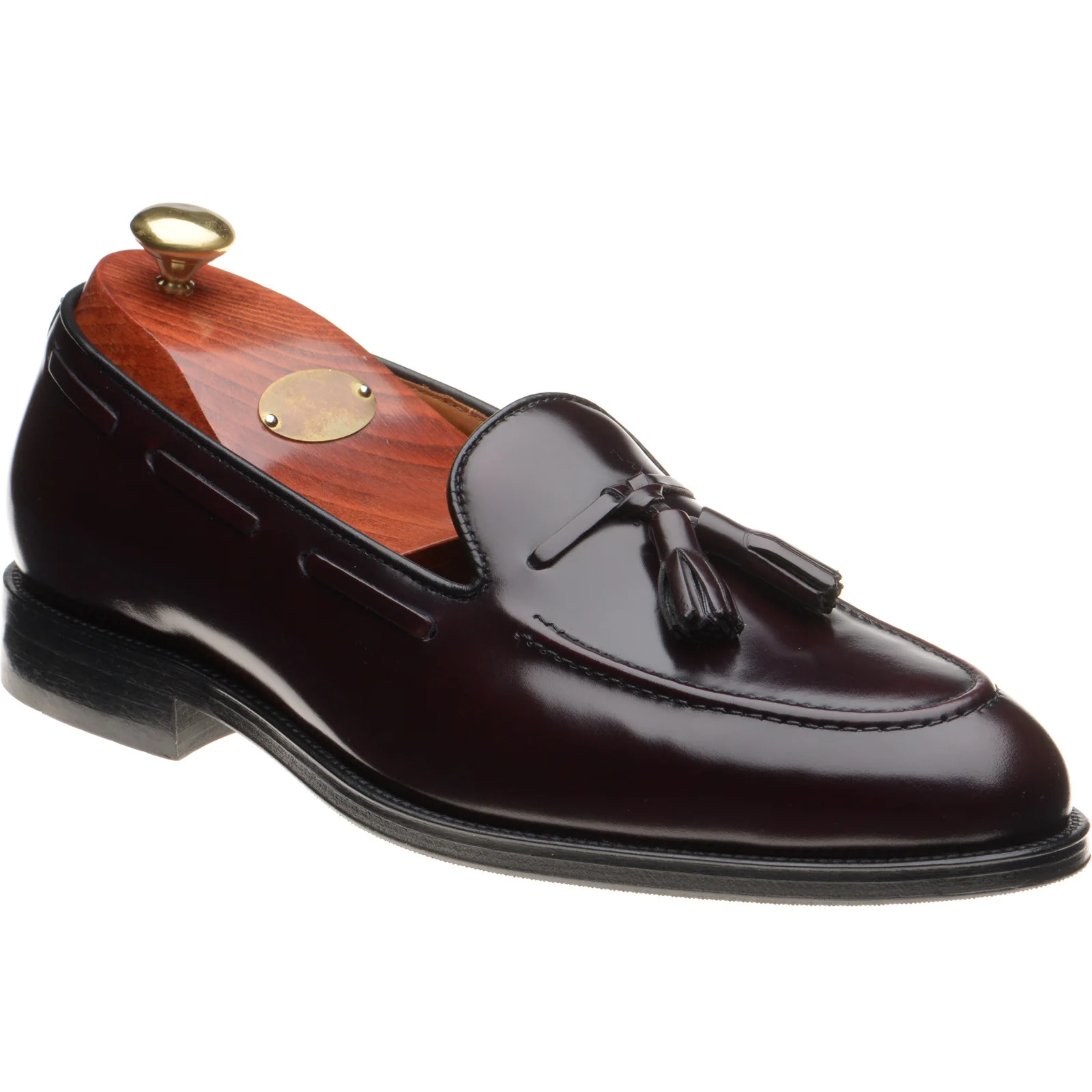 Wildsmith Model 82 mens tasselled loafers in burgundy polished
