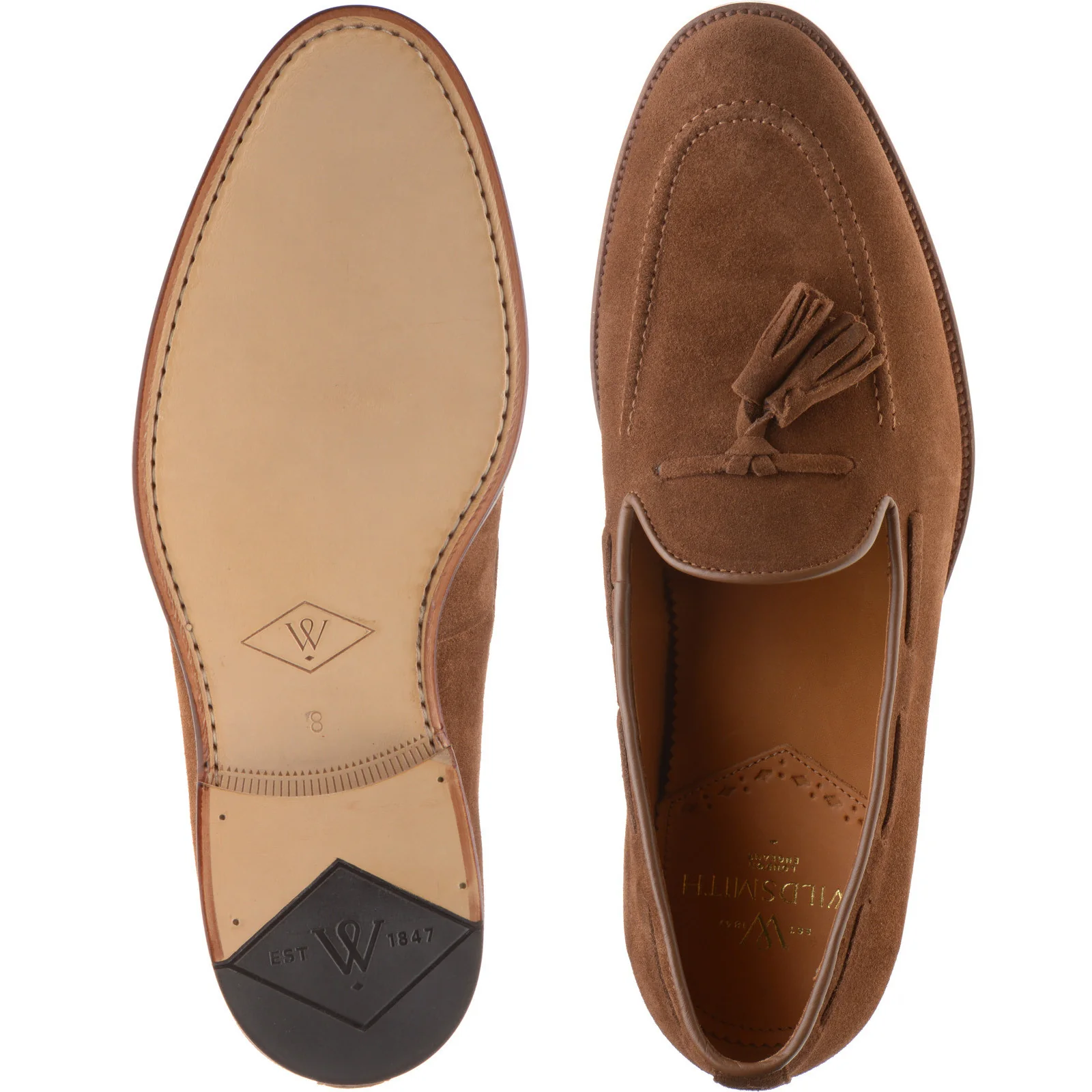 Wildsmith Model 82 mens tasselled loafers in dark tan suede - Image 3