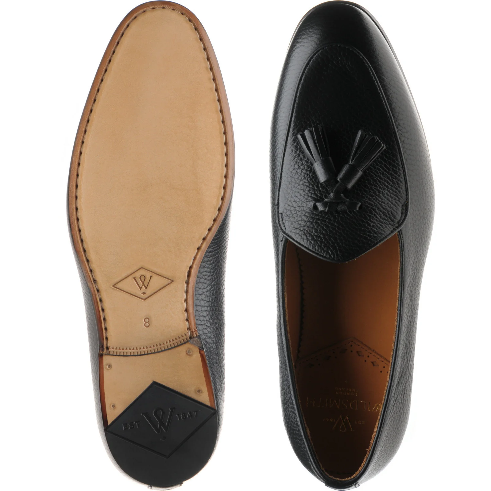 Wildsmith Model 88 mens tasselled loafers in black grain - Image 3
