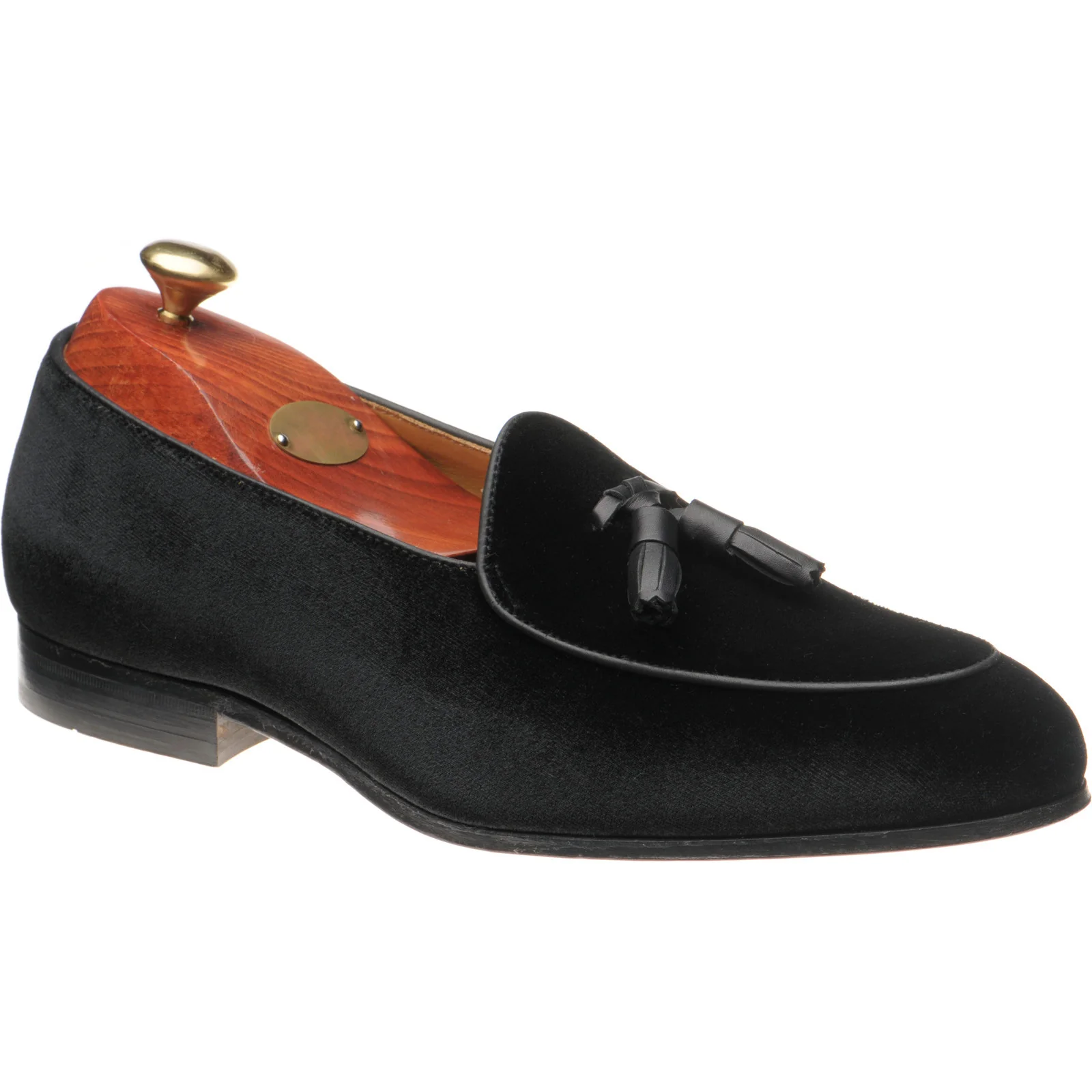 Wildsmith Model 88 mens tasselled loafers in black velvet (second)