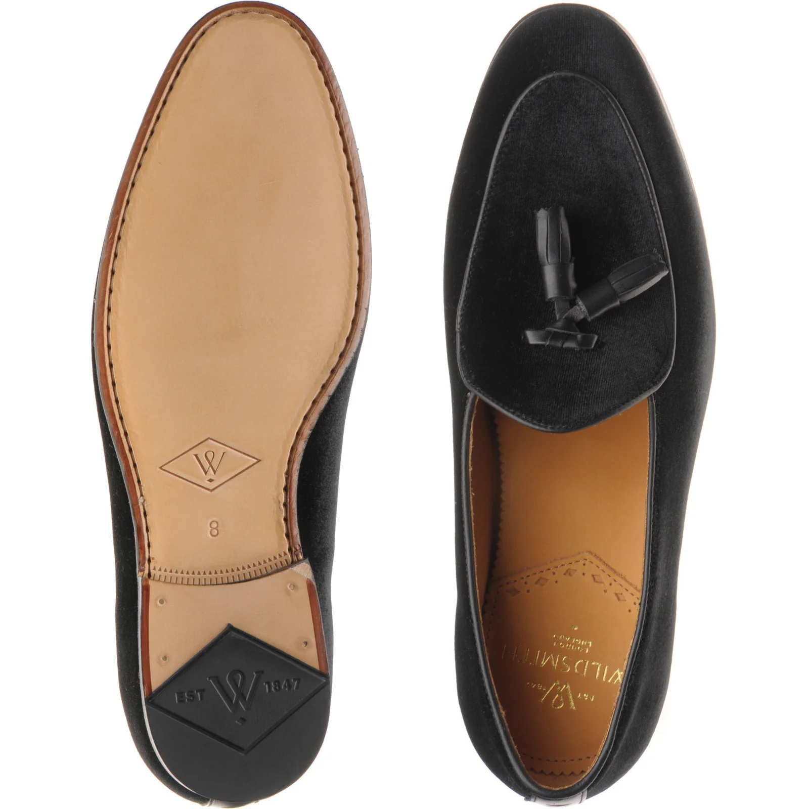 Wildsmith Model 88 mens tasselled loafers in black velvet (second) - Image 3