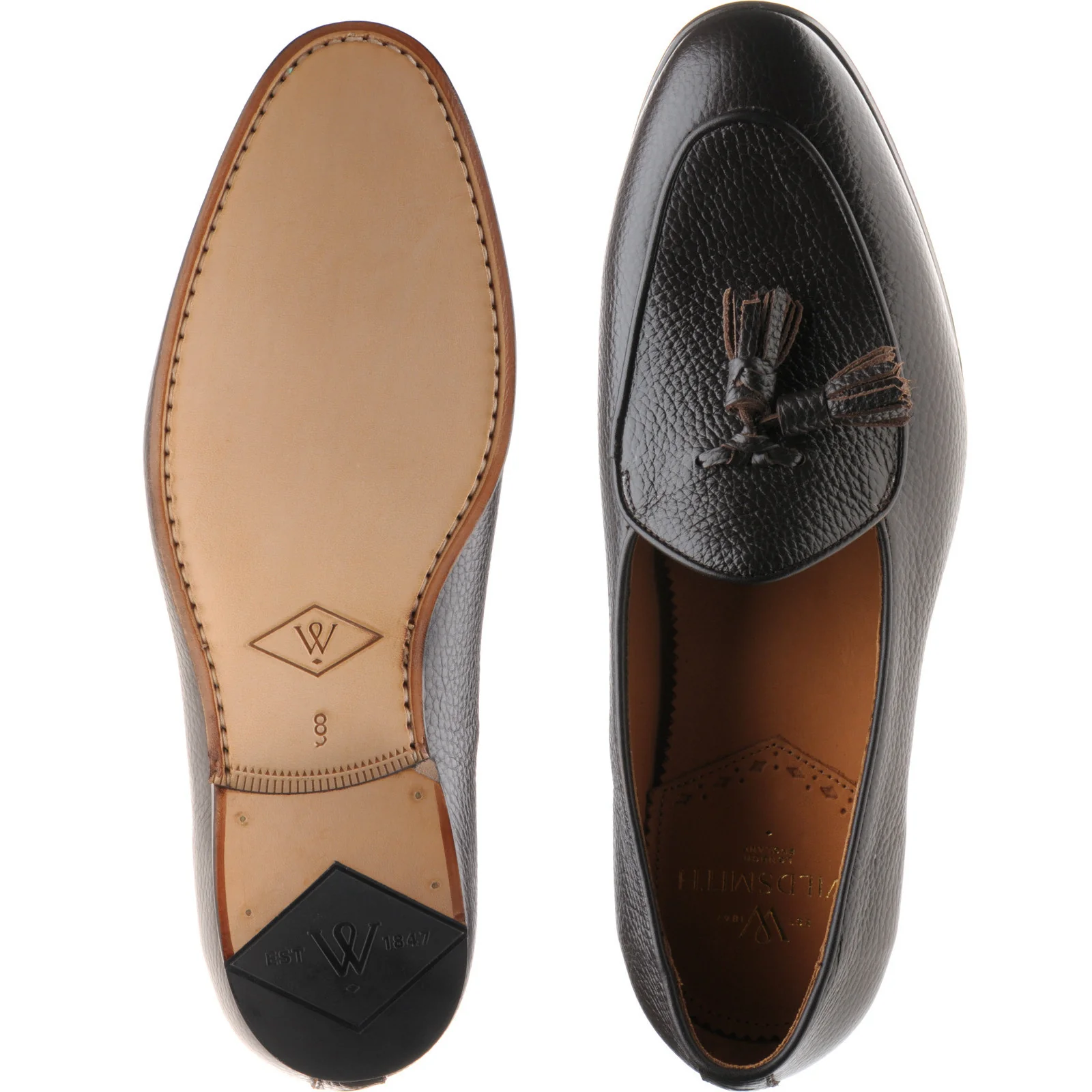 Wildsmith Model 88 mens tasselled loafers in brown grain (second) - Image 3