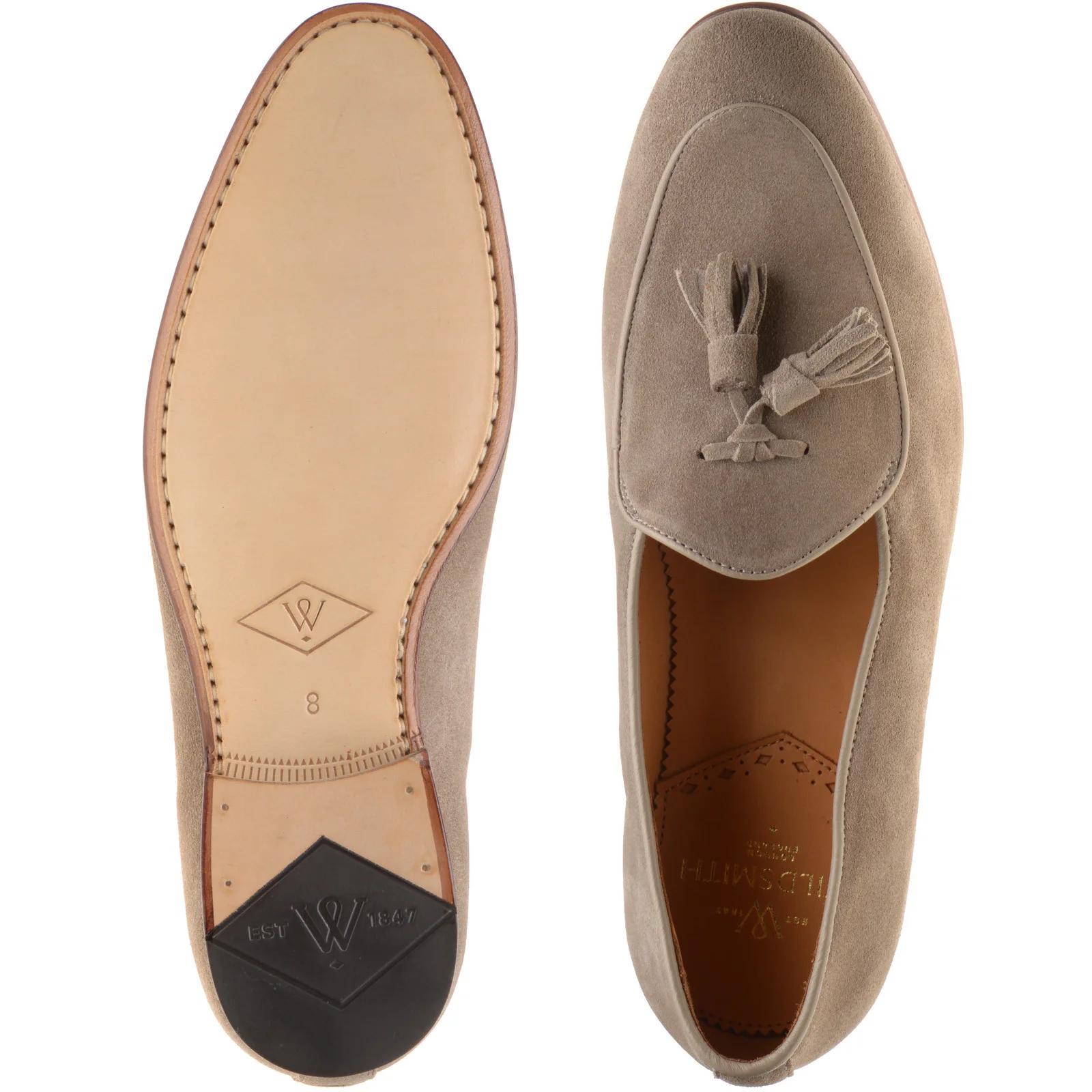 Wildsmith Model 88 mens tasselled loafers in taupe suede - Image 3